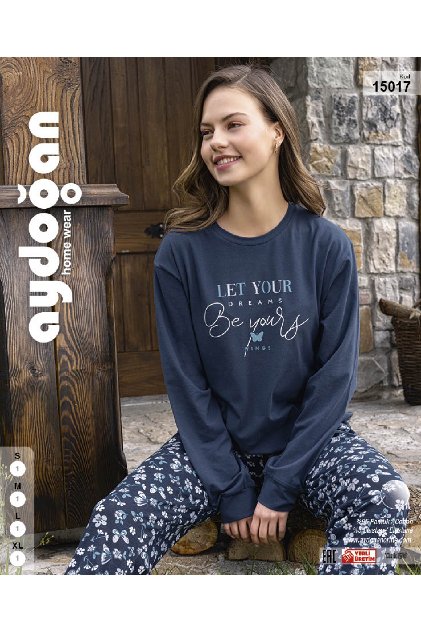 Aydoğan 15017 Kadın Pamuklu Uzun Kol Bisiklet Yaka Pijama Takım