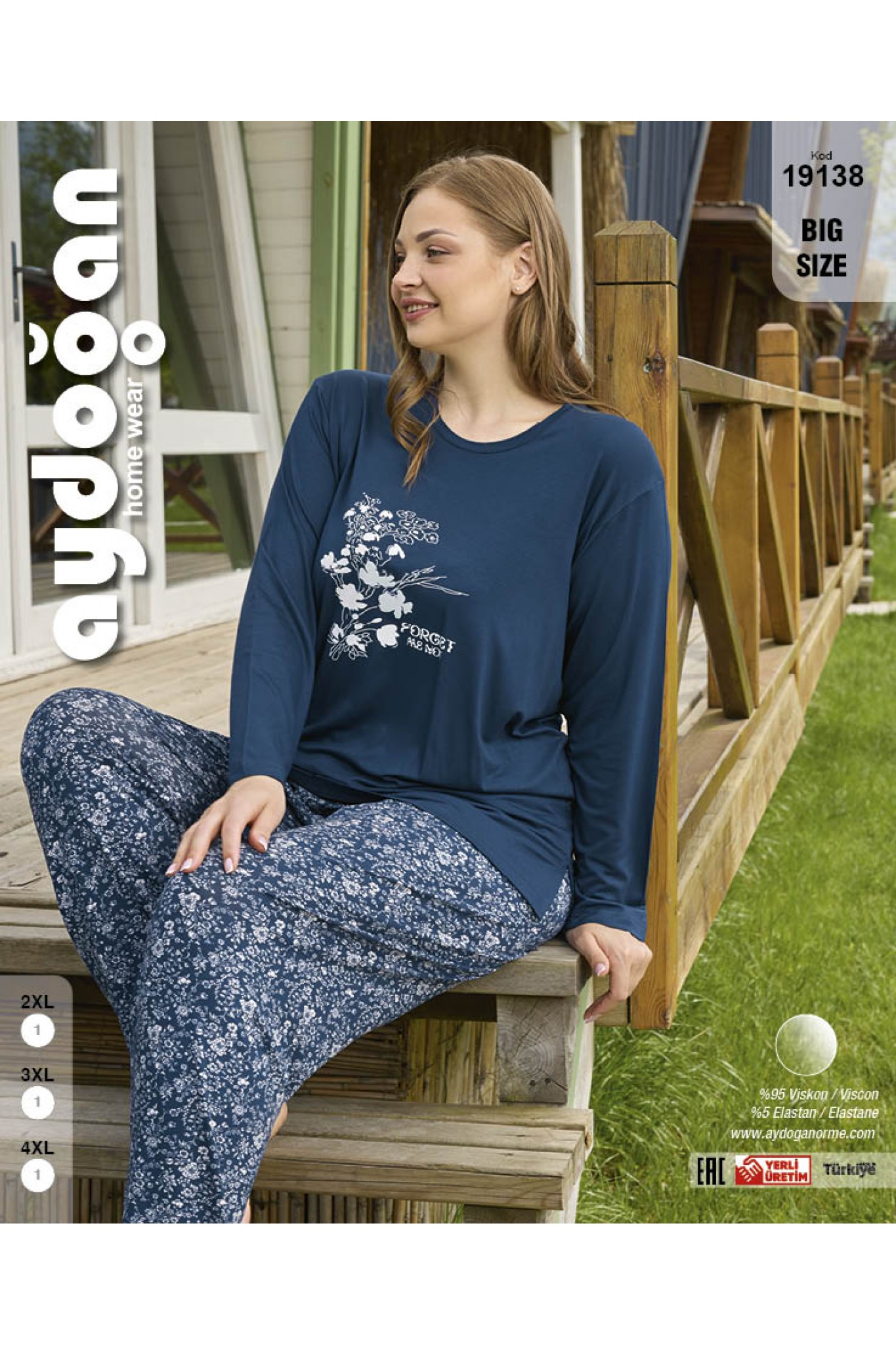 Aydoğan 19138 Byn Viskon Battal Uzun Kollu Pijama Takım.