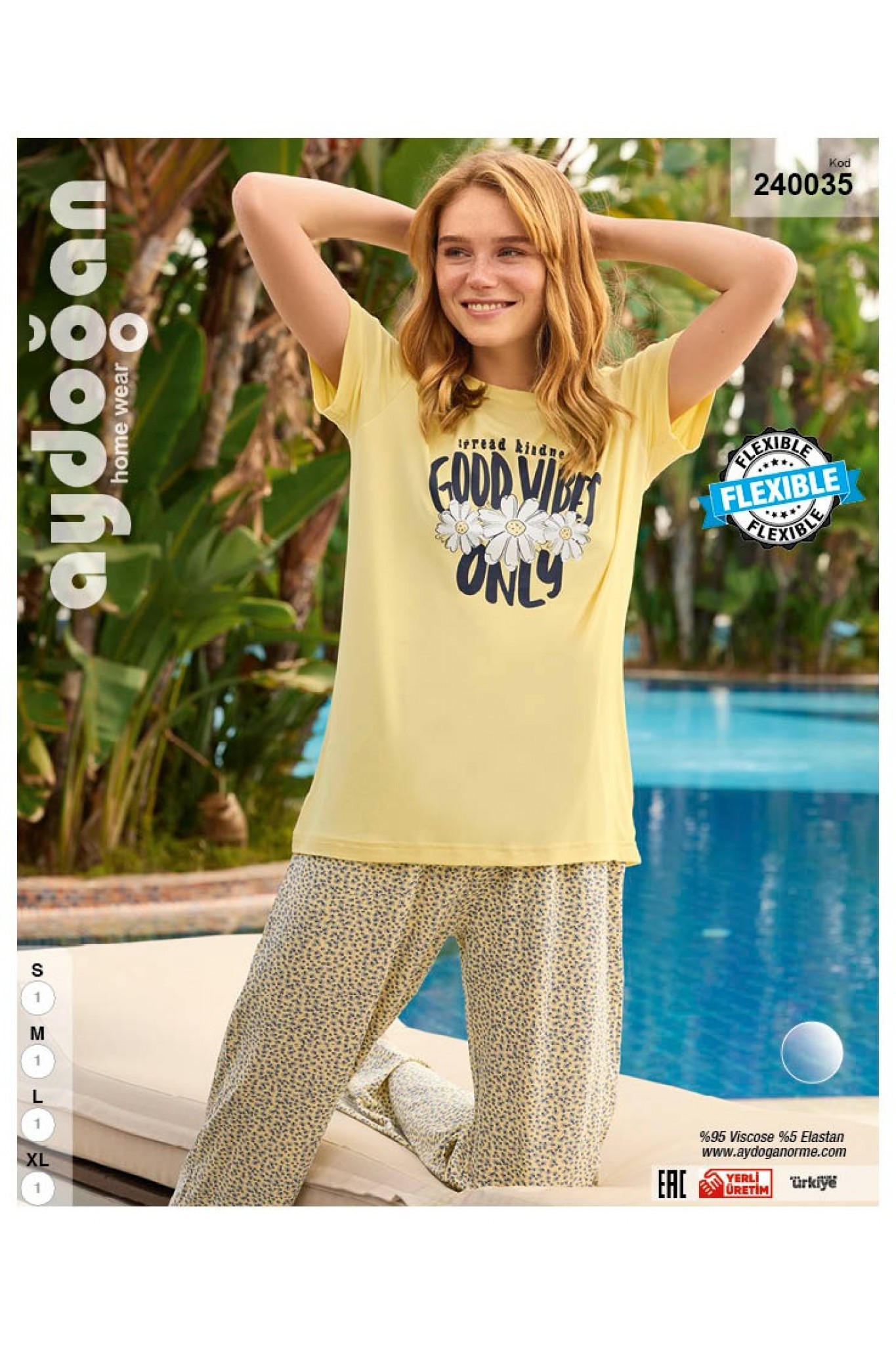 Aydoğan 240035 Kadın Viskon Bisiklet Yaka Kısa Kollu Pijama Takım