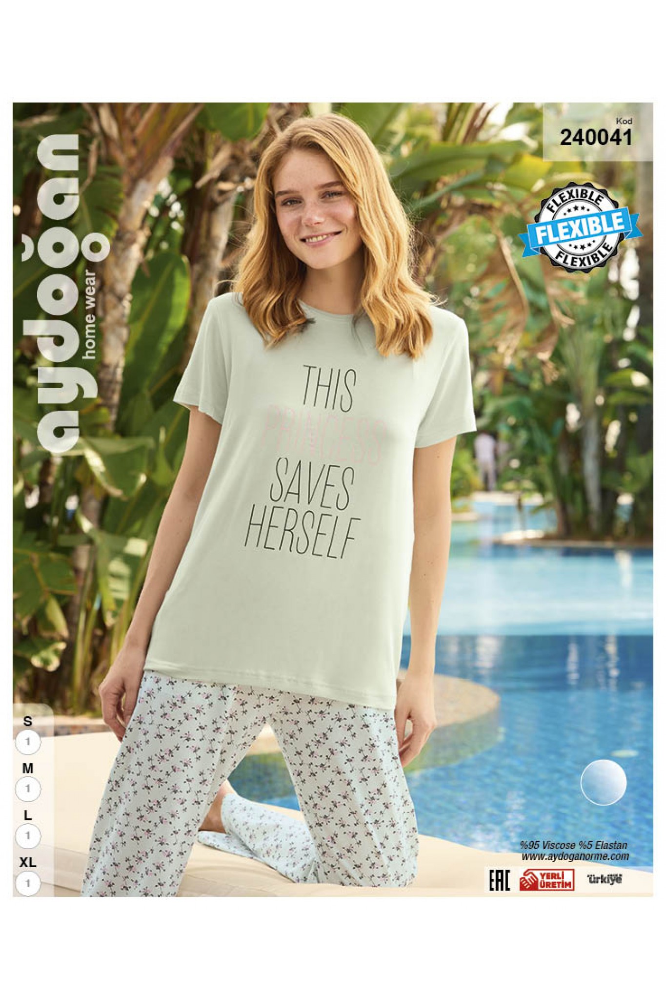 Aydoğan 240041 Kadın Viskon Bisiklet Yaka Kısa Kollu Pijama Takım