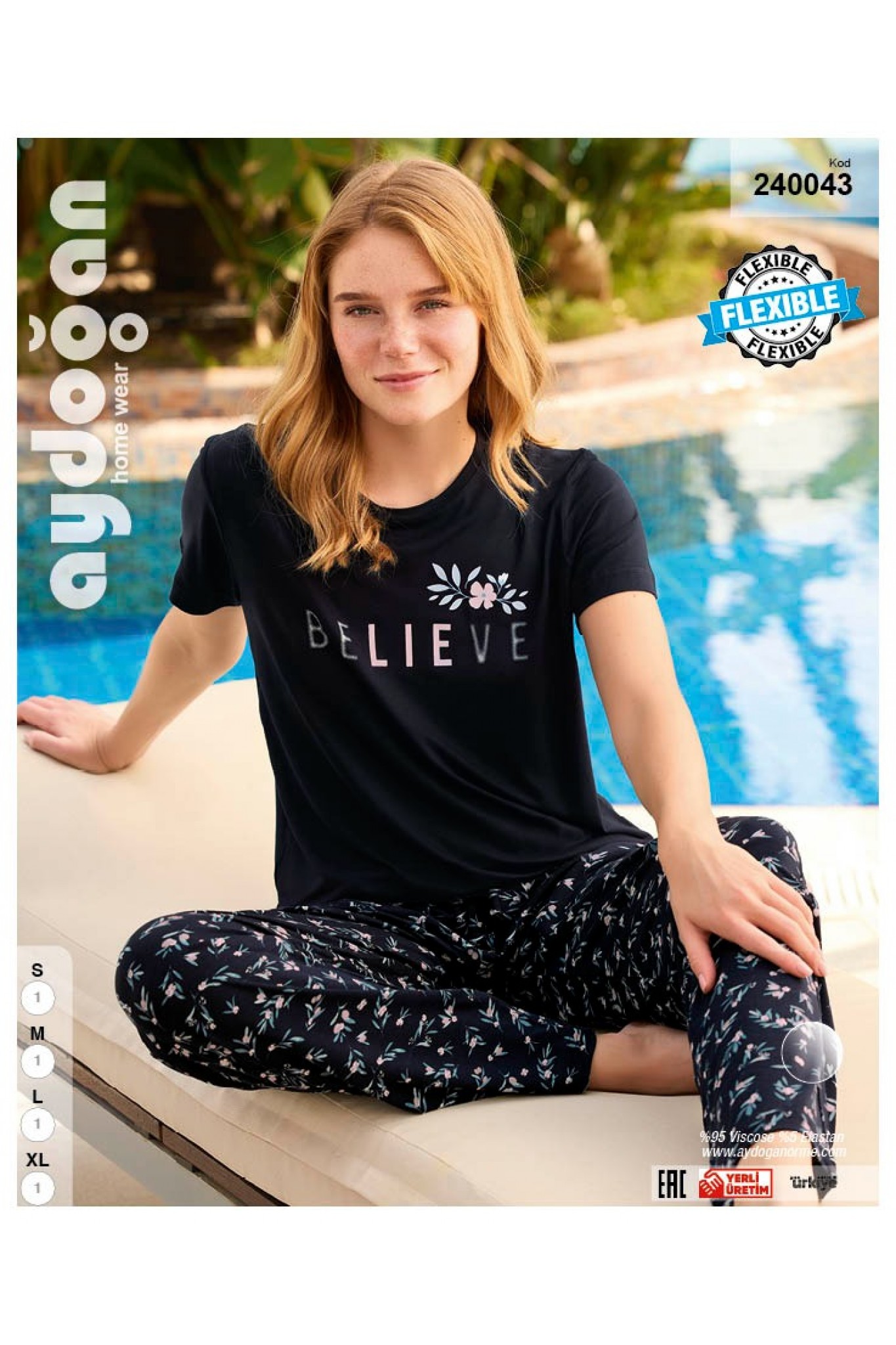 Aydoğan 240043 Kadın Viskon Bisiklet Yaka Kısa Kollu Pijama Takım