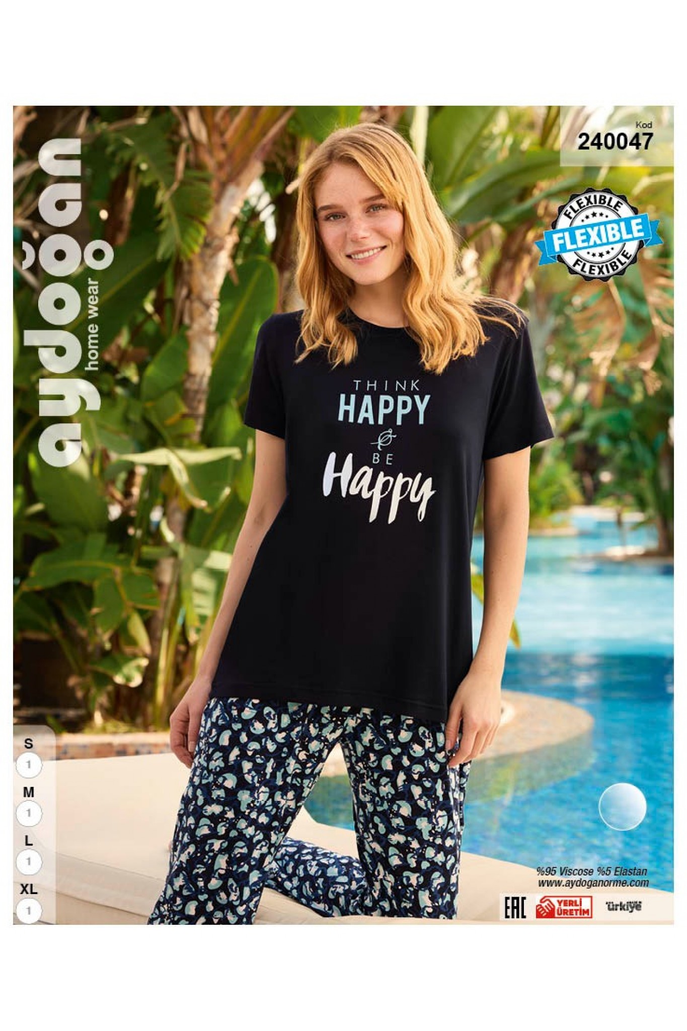 Aydoğan 240047 Kadın Viskon Bisiklet Yaka Kısa Kollu Pijama Takım