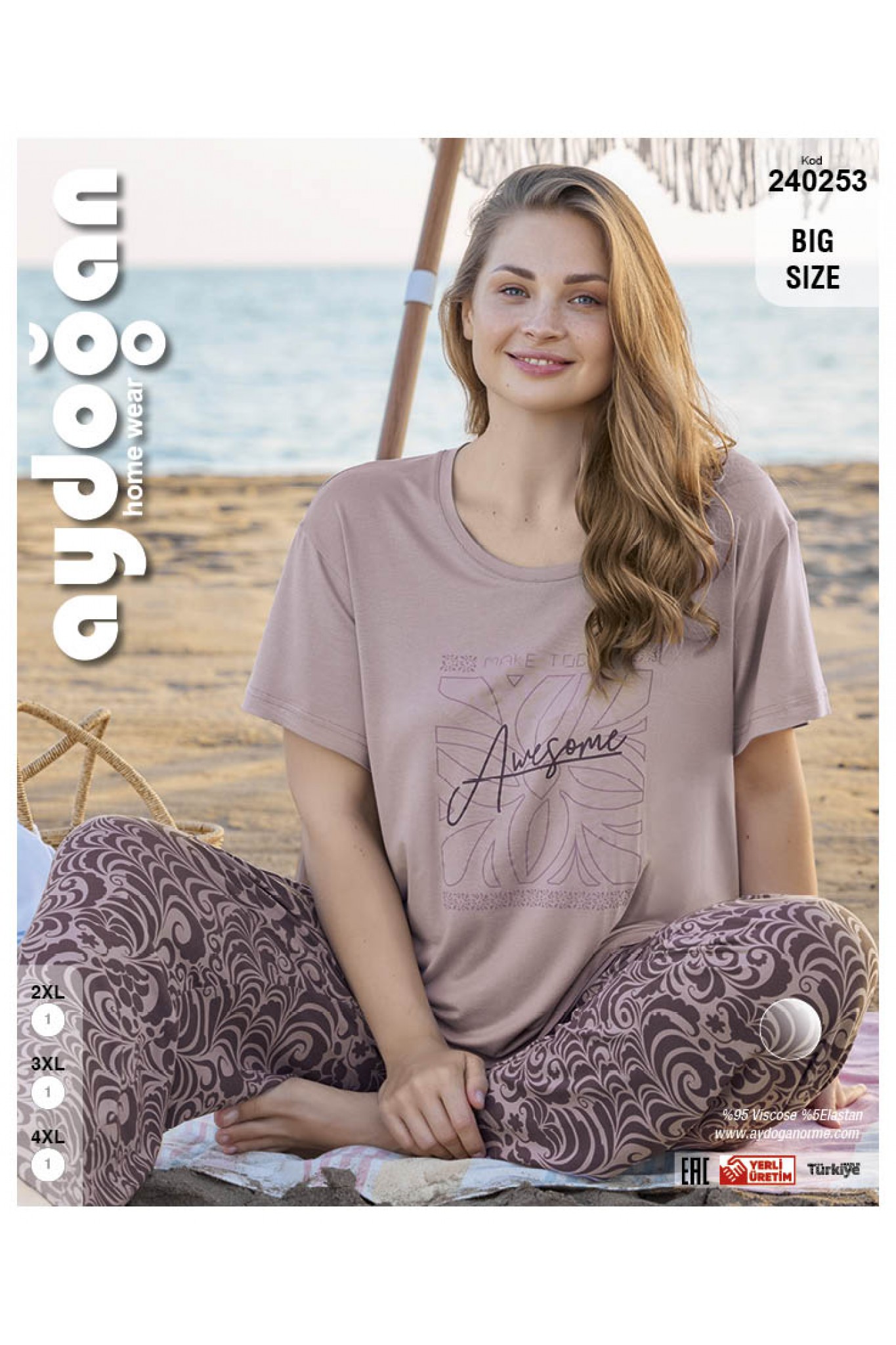 Aydoğan 240253 Kadın Battal Viskon Bisiklet Yaka Kısa Kollu Pijama Takım No