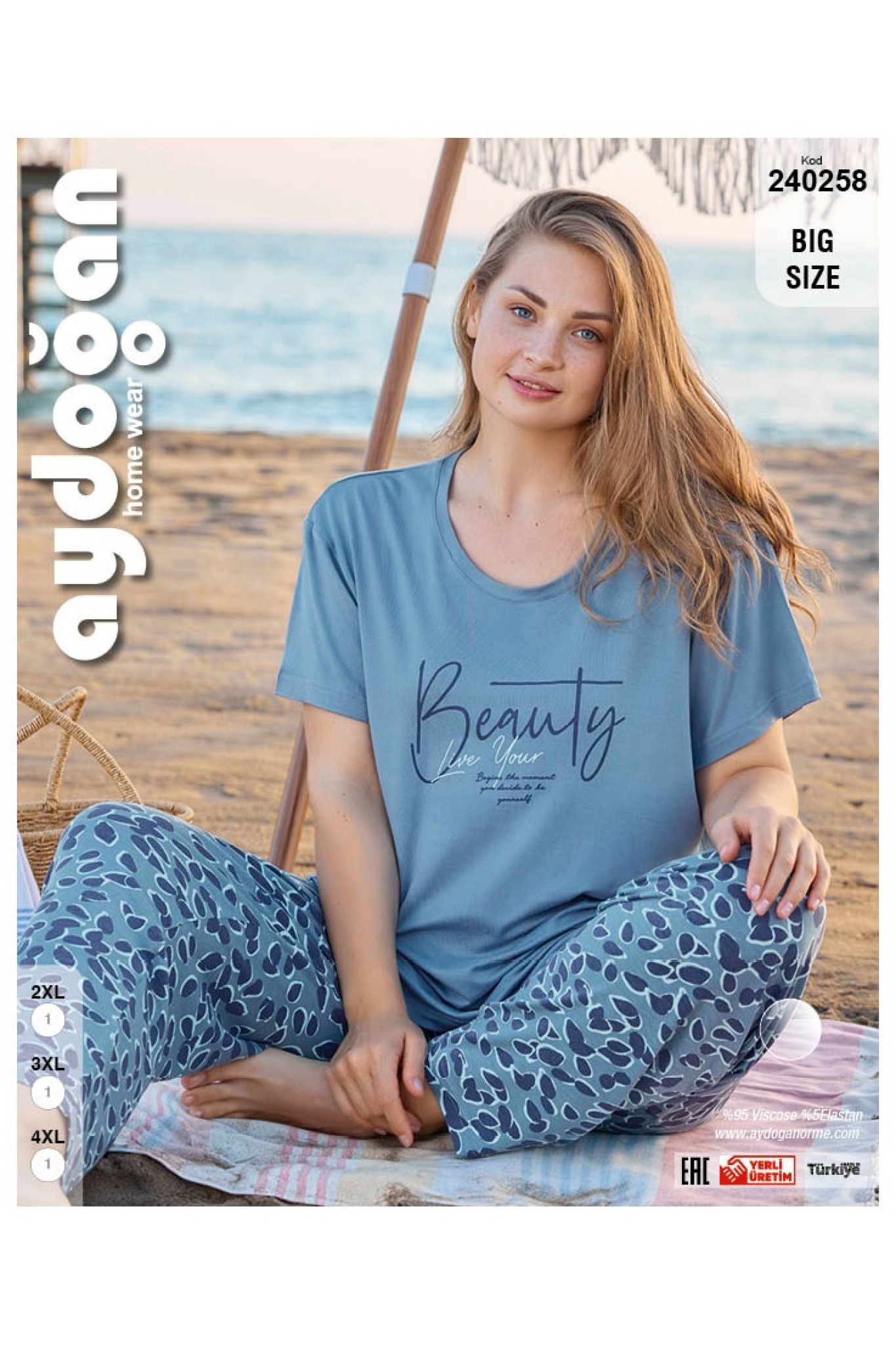 Aydoğan 240258 Kadın Battal Viskon Bisiklet Yaka Kısa Kollu Pijama Takım