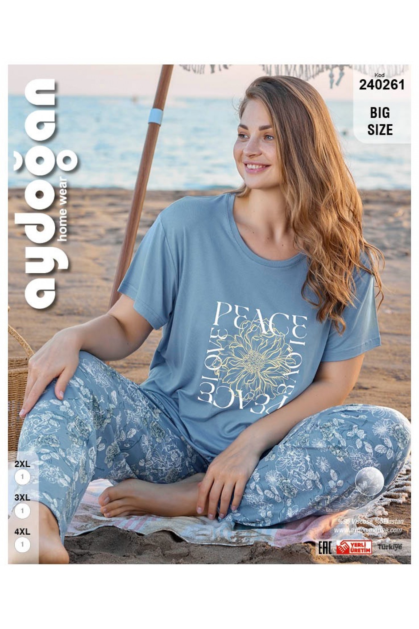 Aydoğan 240261 Kadın Battal Viskon Bisiklet Yaka Kısa Kollu Pijama Takım