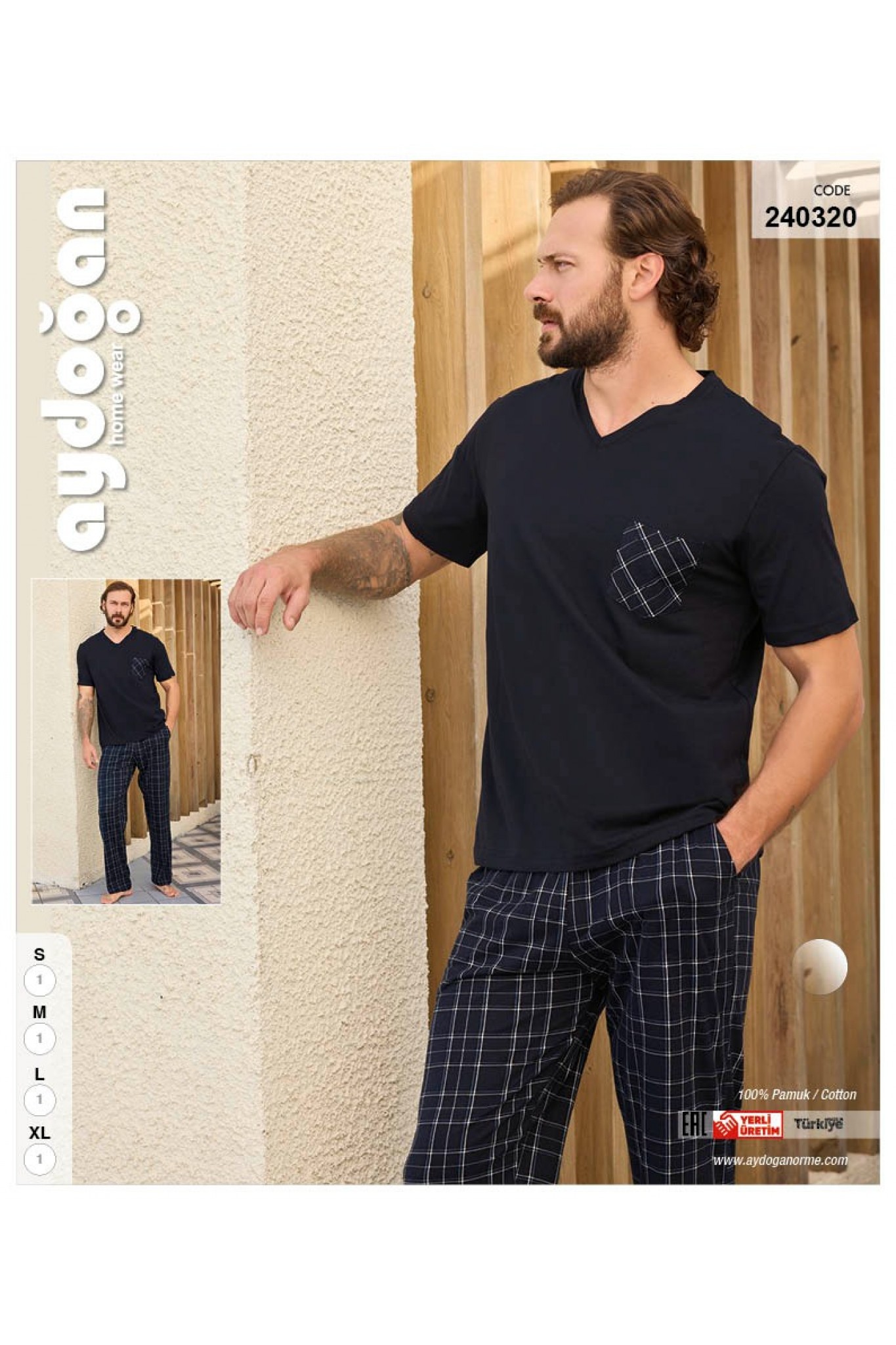 Aydoğan 240320 Erkek Suprem V Yaka Kısa Kollu Pijama Takım