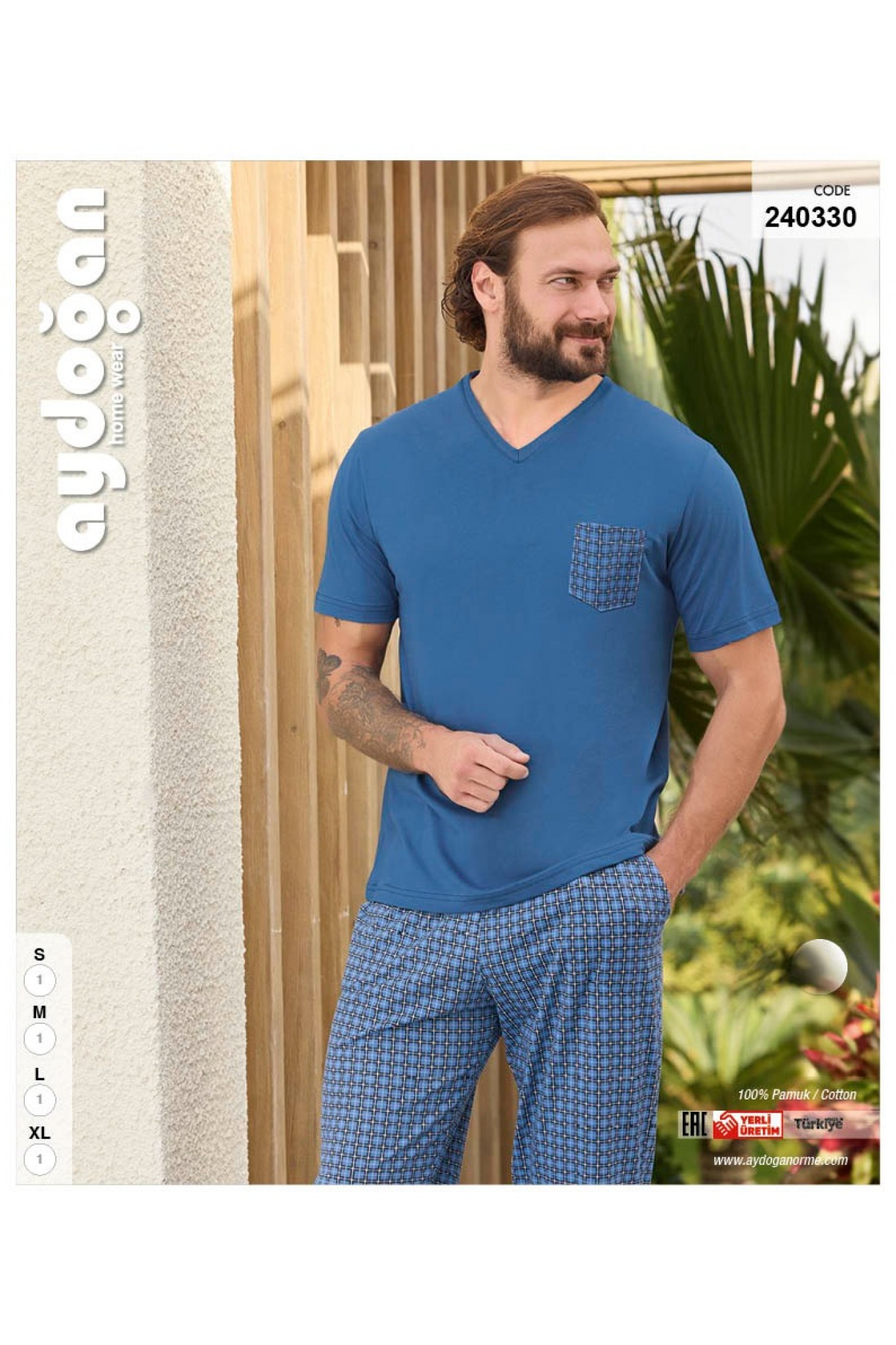 Aydoğan 240330 Erkek Suprem V Yaka Kısa Kollu Pijama Takım