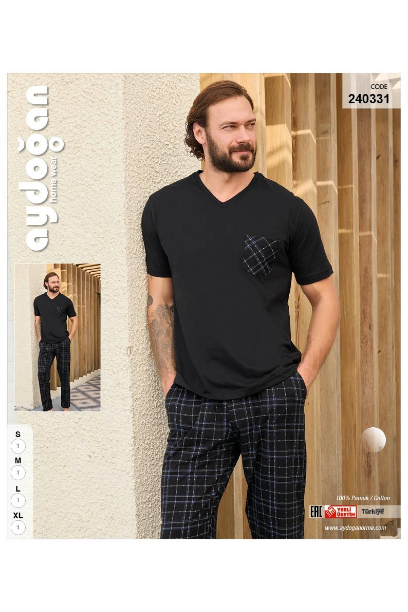 Aydoğan 240331 Erkek Suprem V Yaka Kısa Kollu Pijama Takım