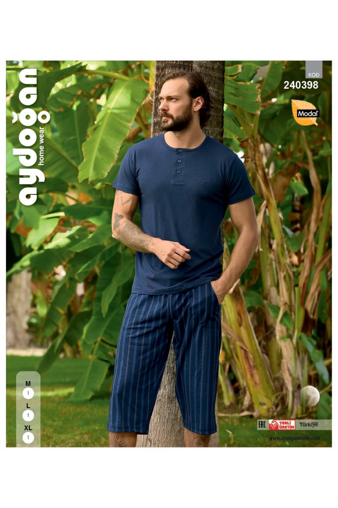 Aydoğan 240398 Erkek Modal Bermuda Patlı Kısa Kollu Pijama Takım