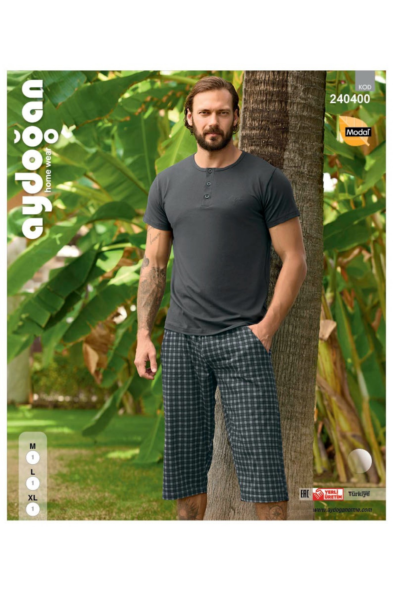 Aydoğan 240400 Erkek Modal Bermuda Patlı Kısa Kollu Pijama Takım