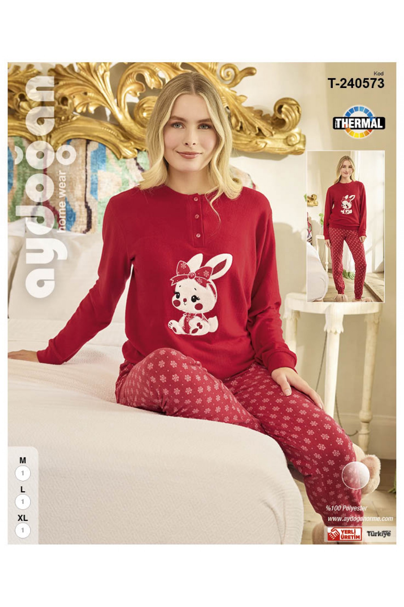 Aydoğan 240573 Kadın Thermal Patlı Uzun Kol Pijama Takım