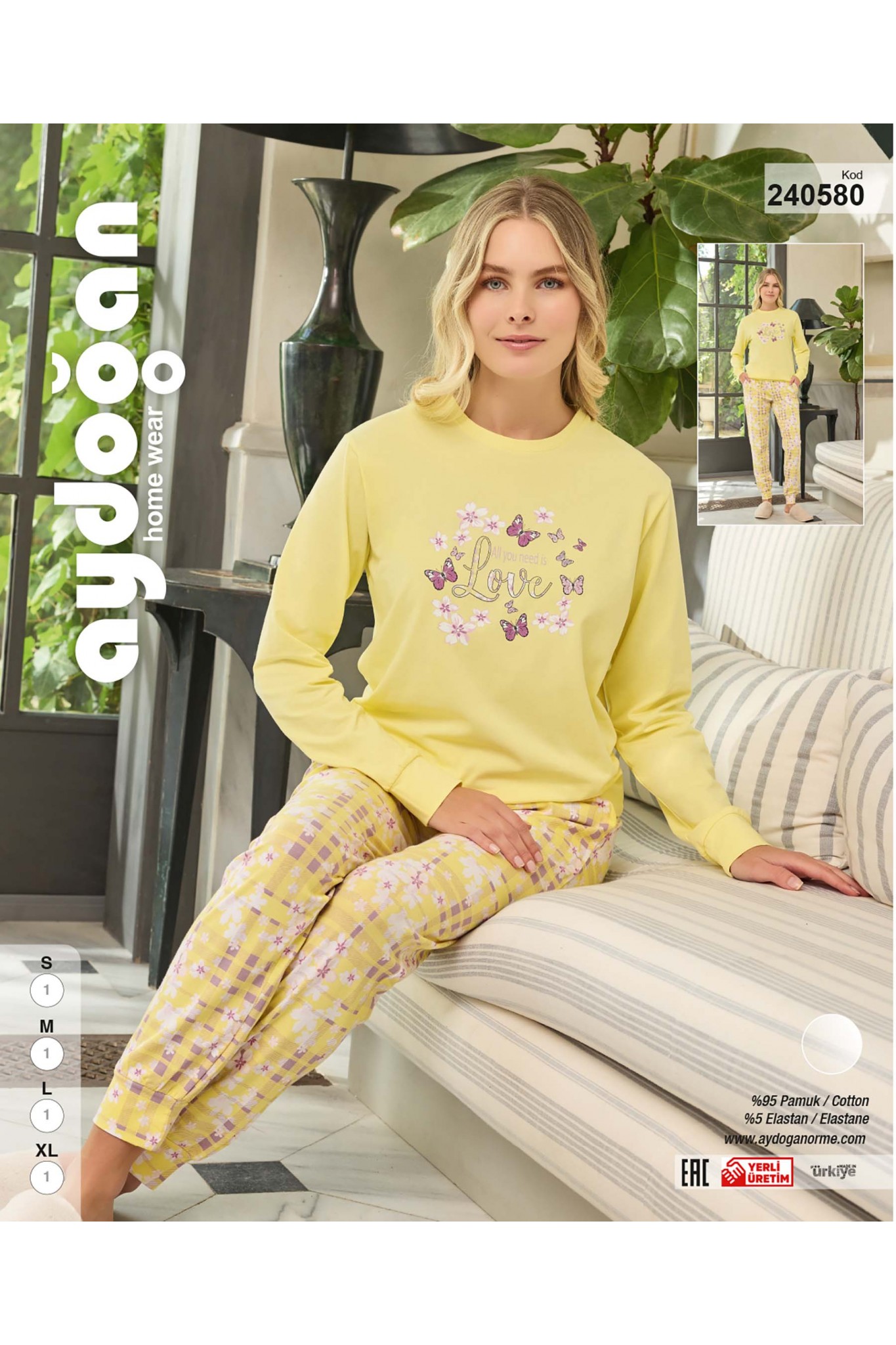 Aydoğan 240580 Kadın Pamuklu Uzun Kollu Bisiklet Yaka Pijama Takım