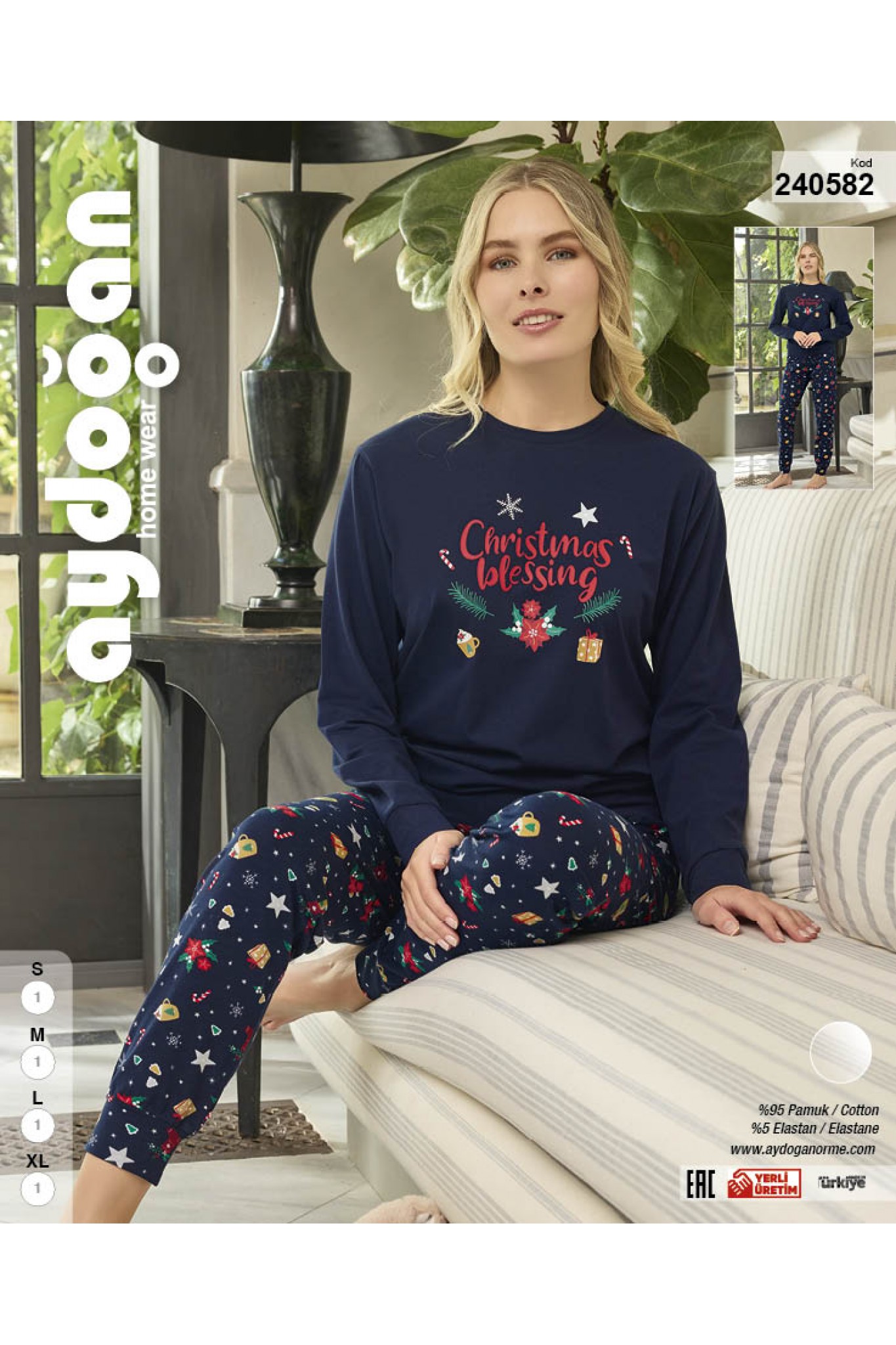 Aydoğan 240582 Kadın Pamuklu Uzun Kol Bisiklet Pijama Takım