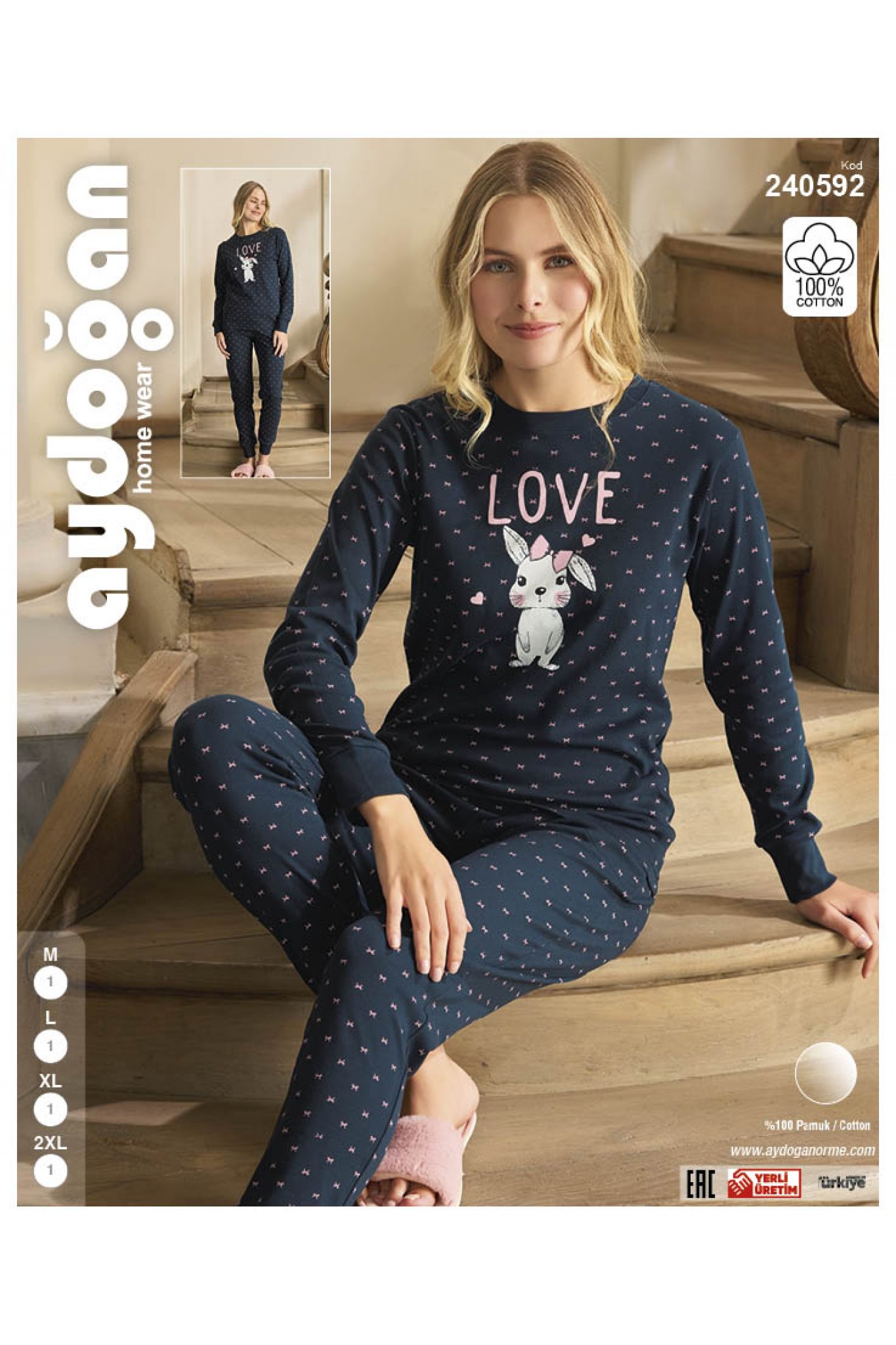 Aydoğan 240592 Kadın Ribana Uzun Kol Bisiklet Yaka Pijama Takım