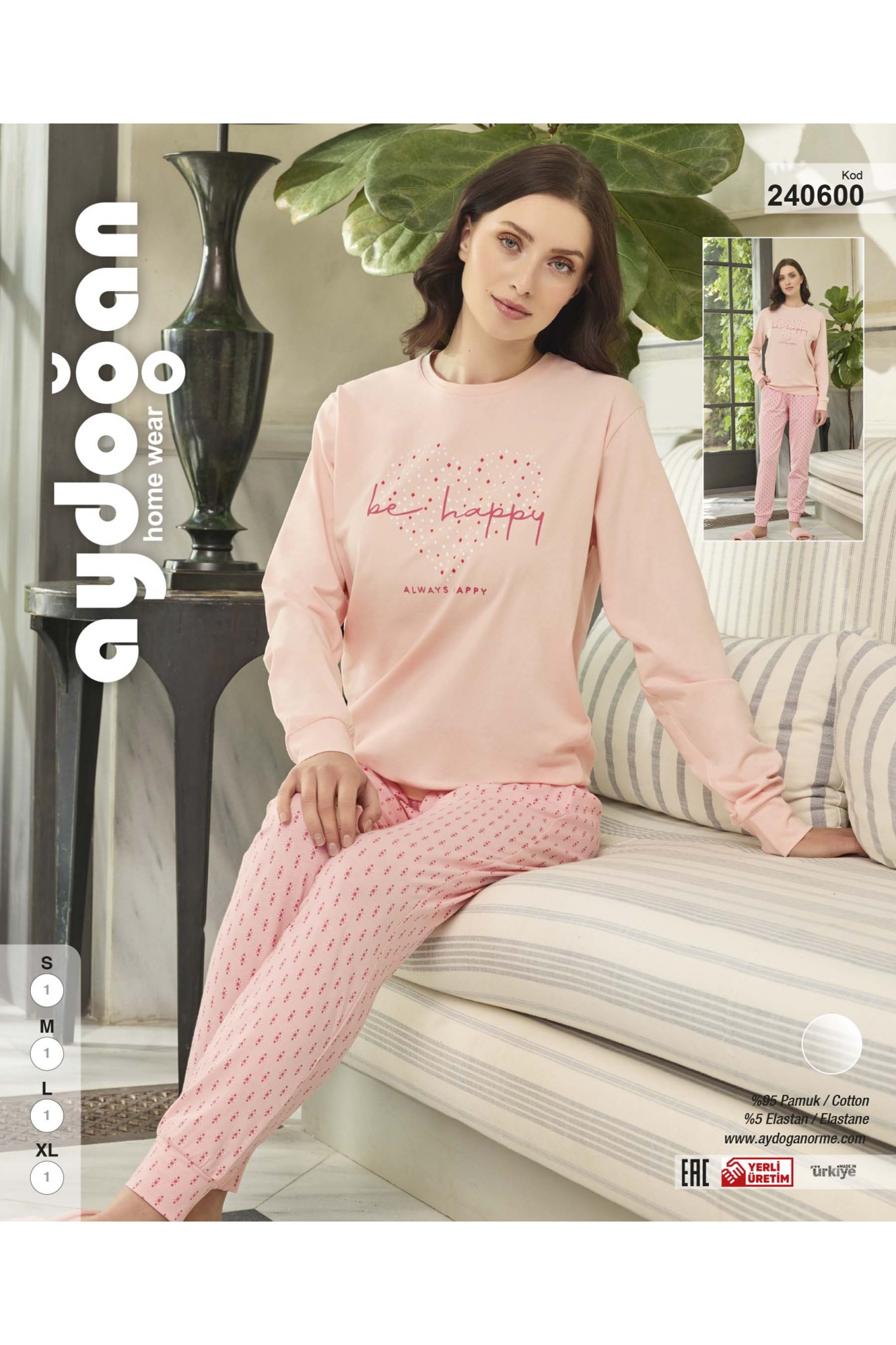 Aydoğan 240600 Kadın Pamuklu Uzun Kol Bisiklet Yaka Pijama Takım