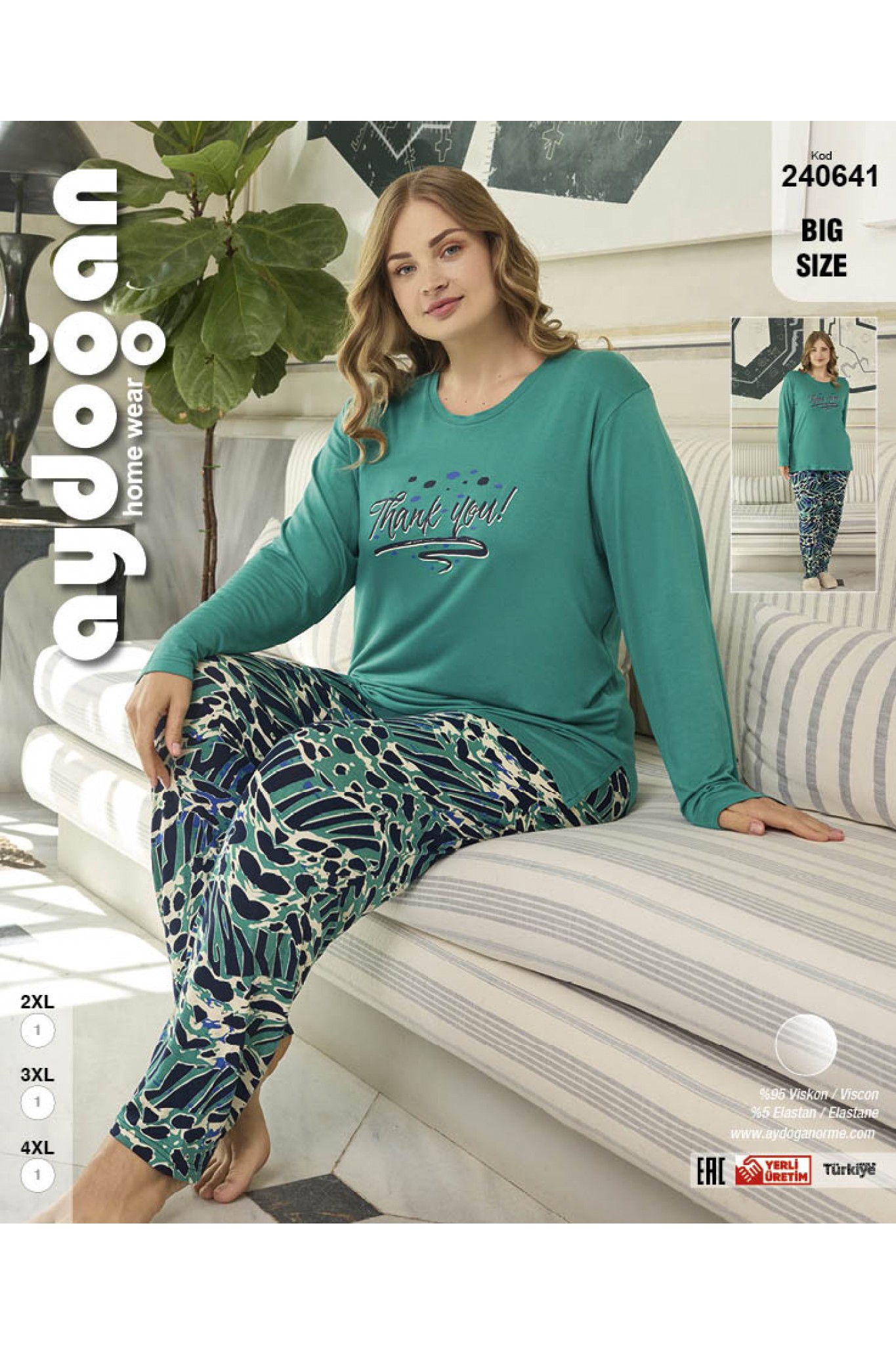 Aydoğan 240641 Kadın Battal. Viskon Bisiklet Yaka Uzun Kollu Pijama Takım