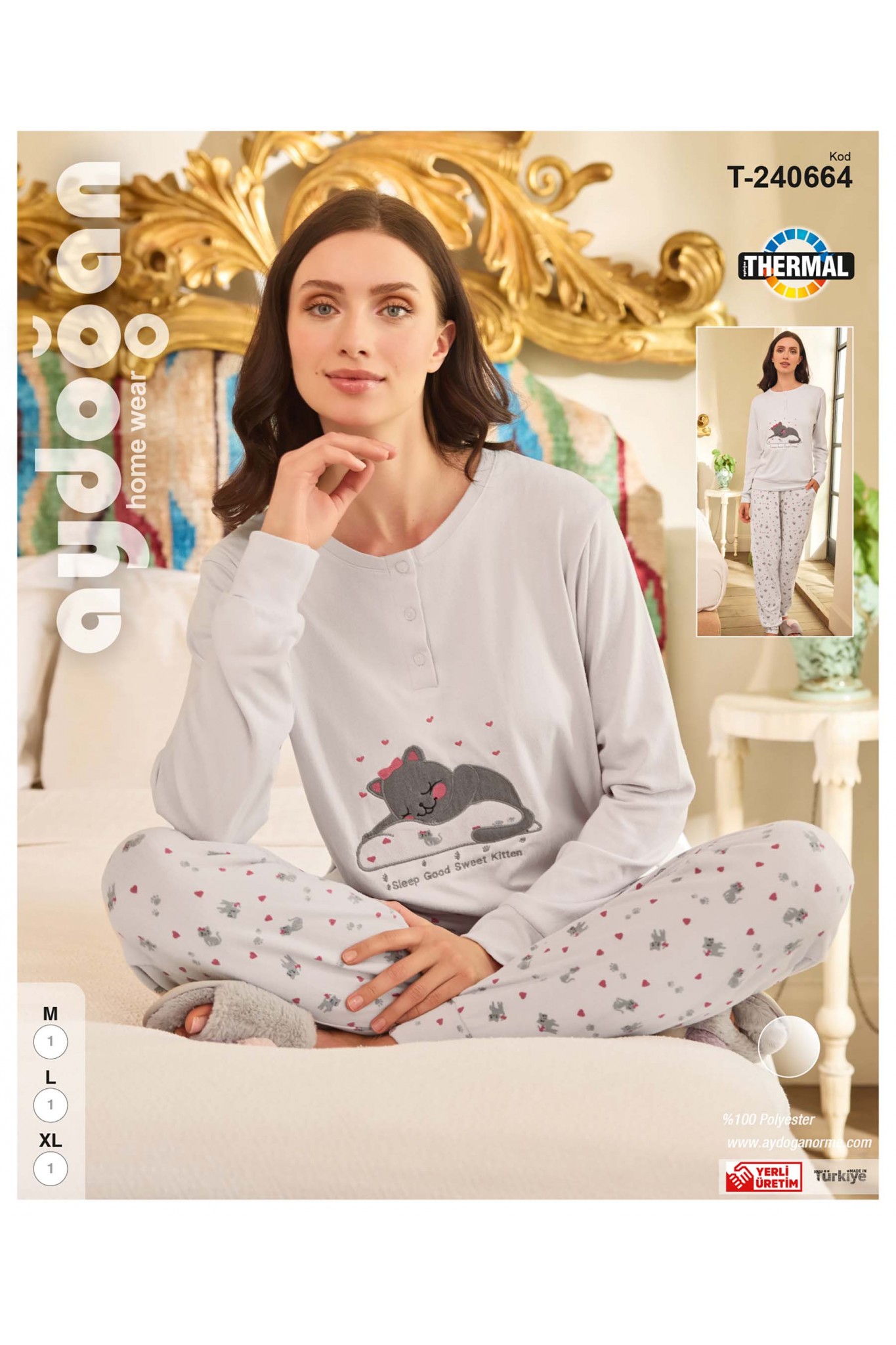 Aydoğan 240664 Termal Uzun Kollu Patlı Pijama Takım