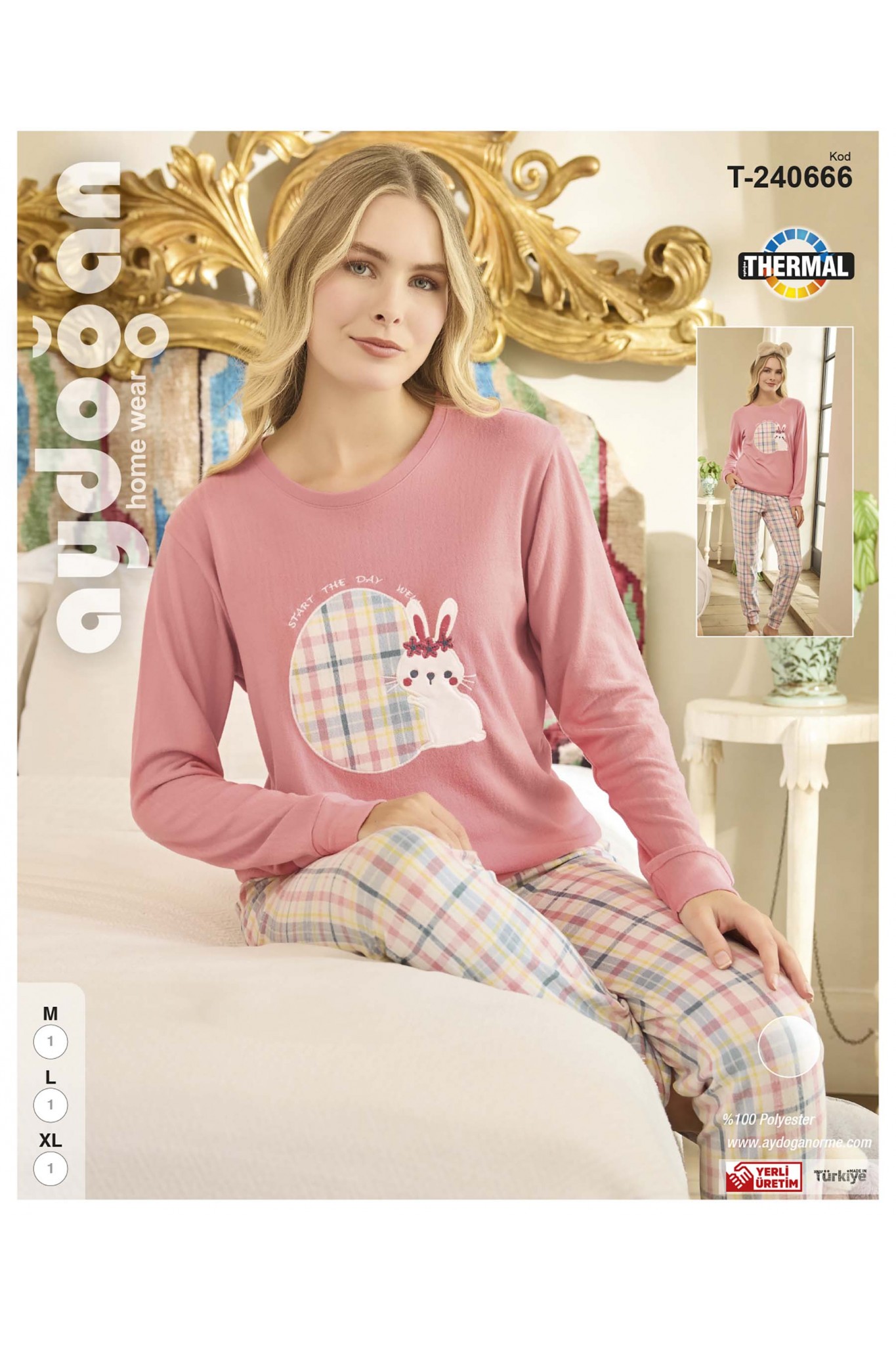 Aydoğan 240666 Kadın Termal Uzun Kol Bisiklet Yaka Pijama Takım