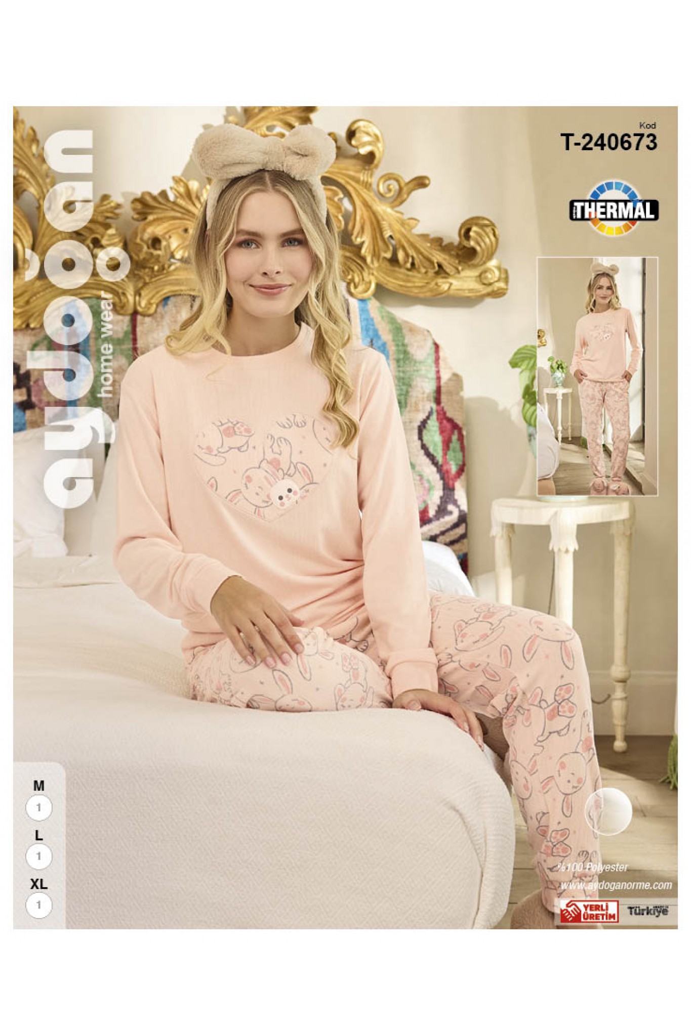 Aydoğan 240673 Kadın Thermal Uzun Kol Bisiklet Yaka Pijama Takım