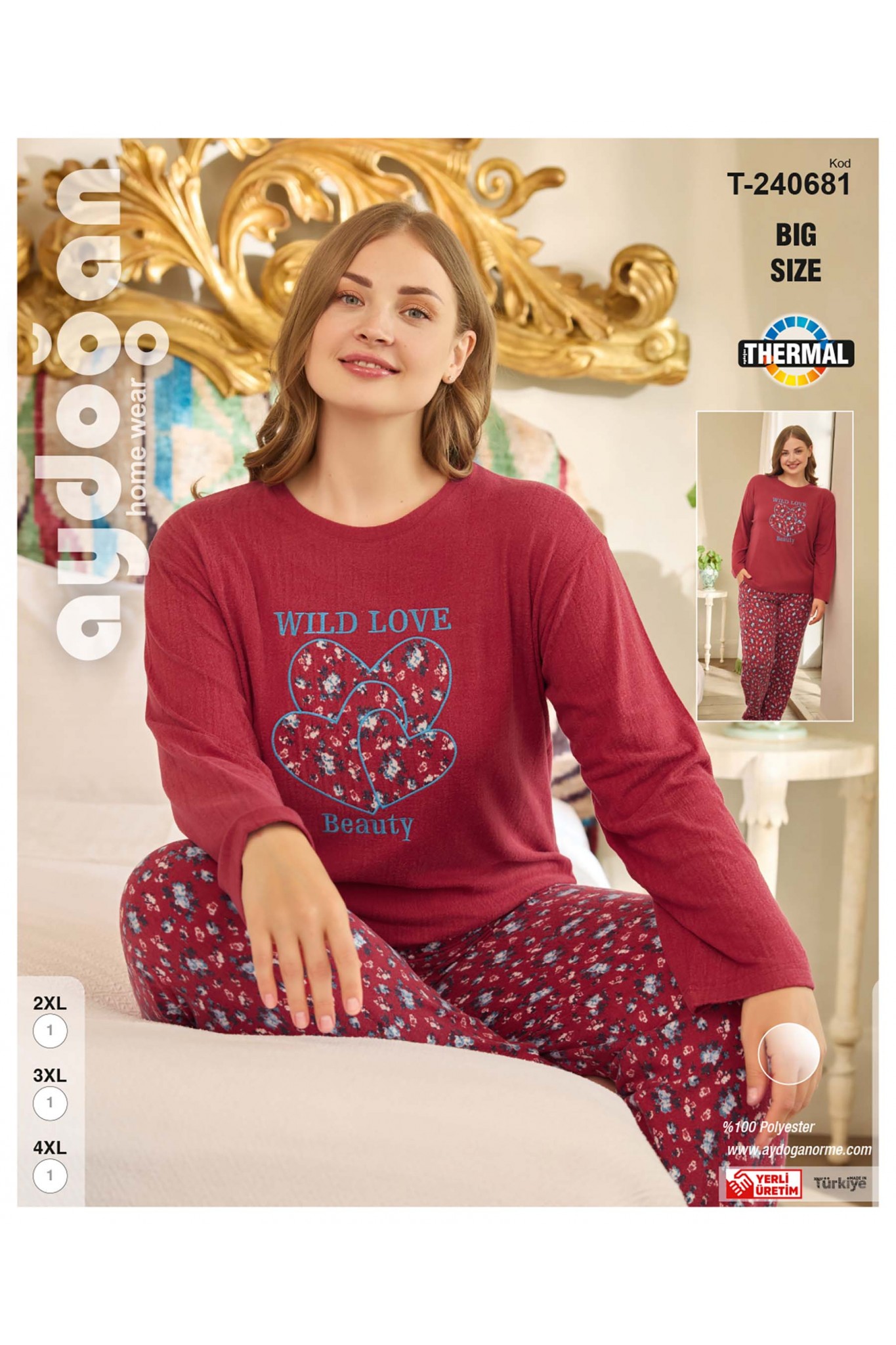 Aydoğan 240681 2xl Kadın Battal. Thermal Uzun Kollu Pijama Takım