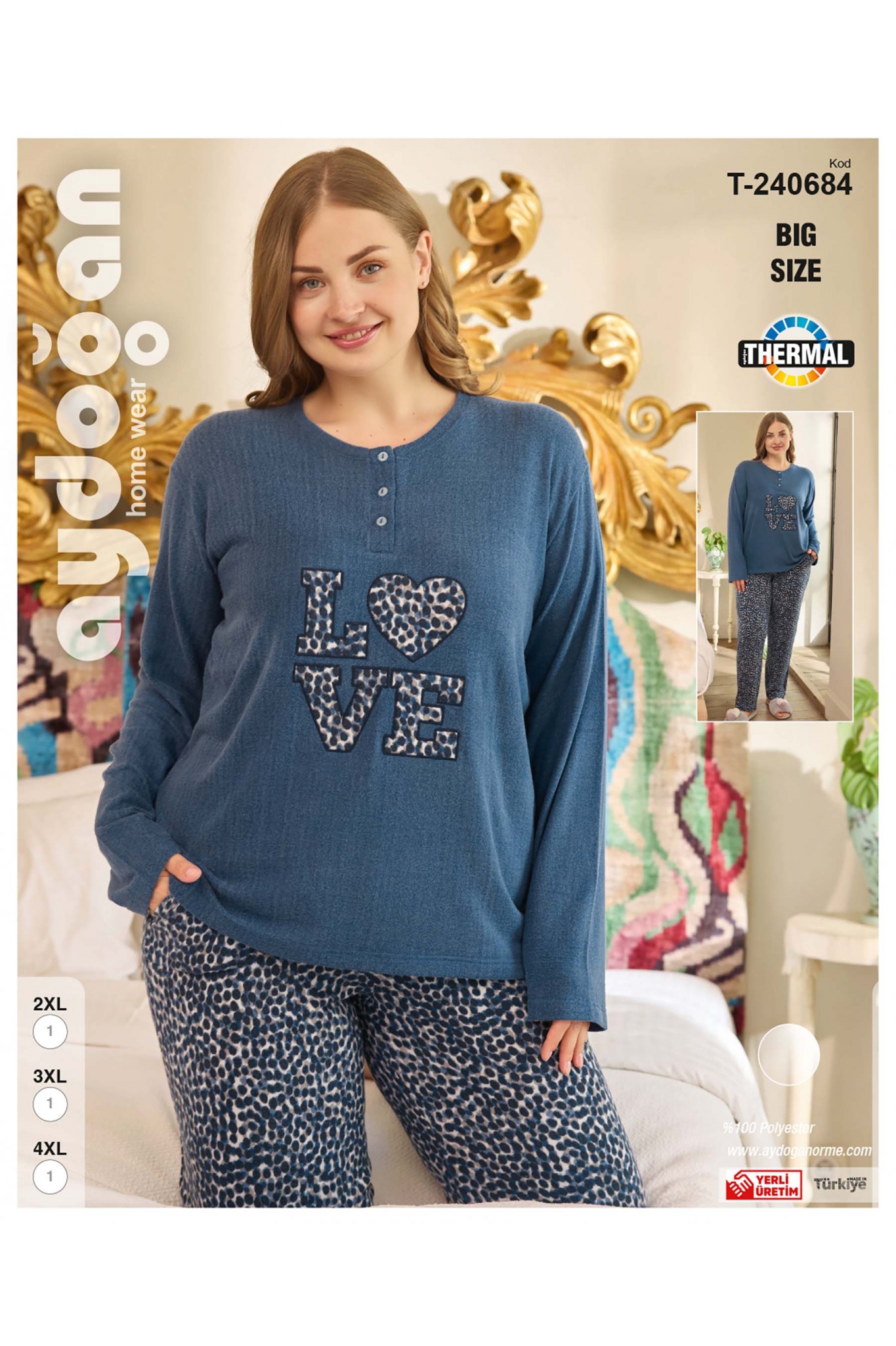 Aydoğan 240684 Kadın Battal. Thermal Uzun Kollu Pijama Takım