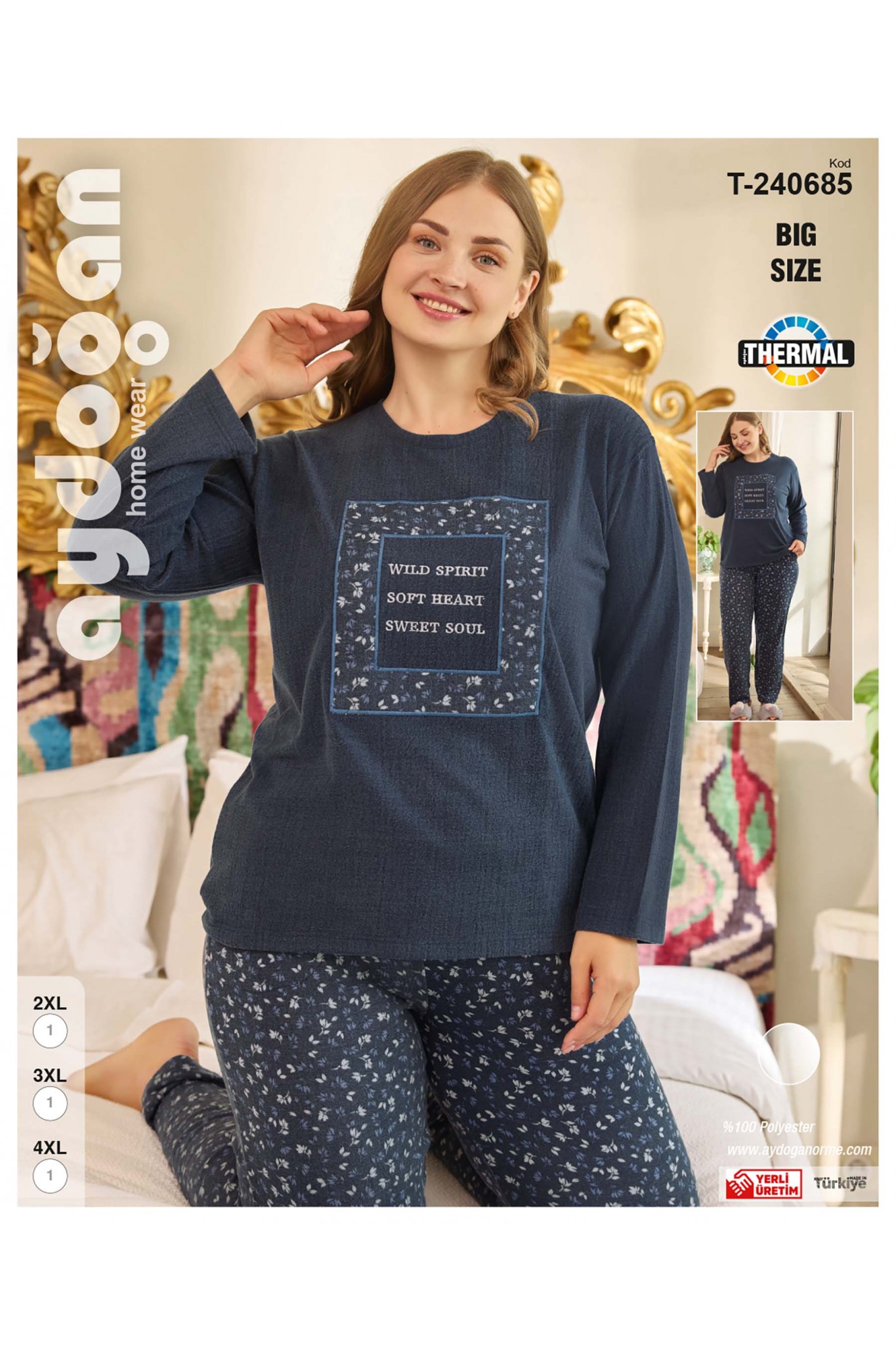 Aydoğan 240685 Kadın Battal. Thermal Uzun Kollu Pijama Takım