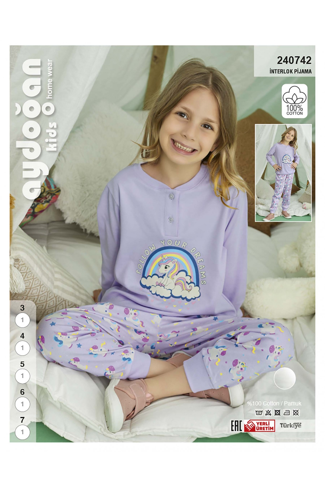 Aydoğan 240742 Kız Çocuk İnterlok Pijama Takım