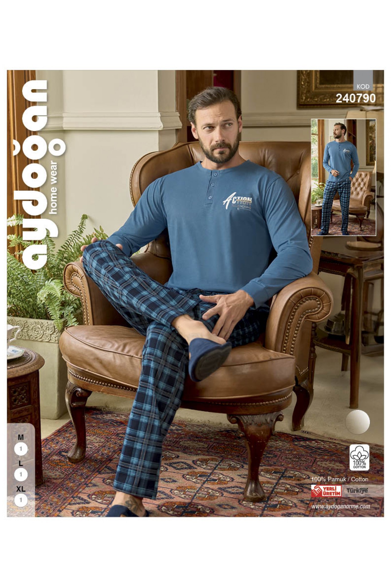 Aydoğan 240790 Erkek Thermal Patlı Uzun Kol Pijama Takım