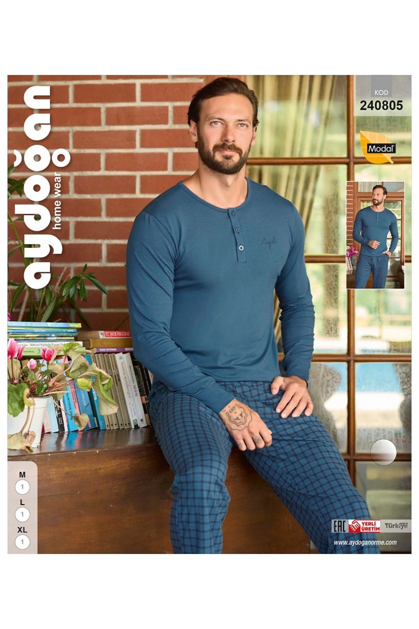 Aydoğan 240805 Erkek Modal Patlı Uzun Kollu Pijama Takım