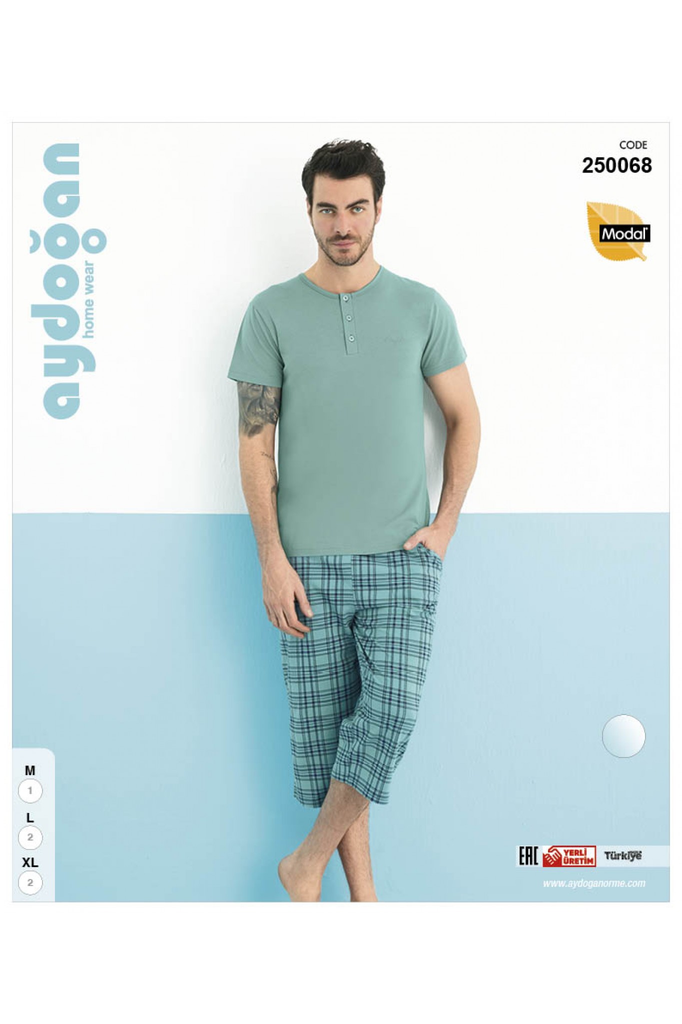 Aydoğan 250068 Erkek Modal Bermuda Patlı Kısa Kollu Pijama Takım
