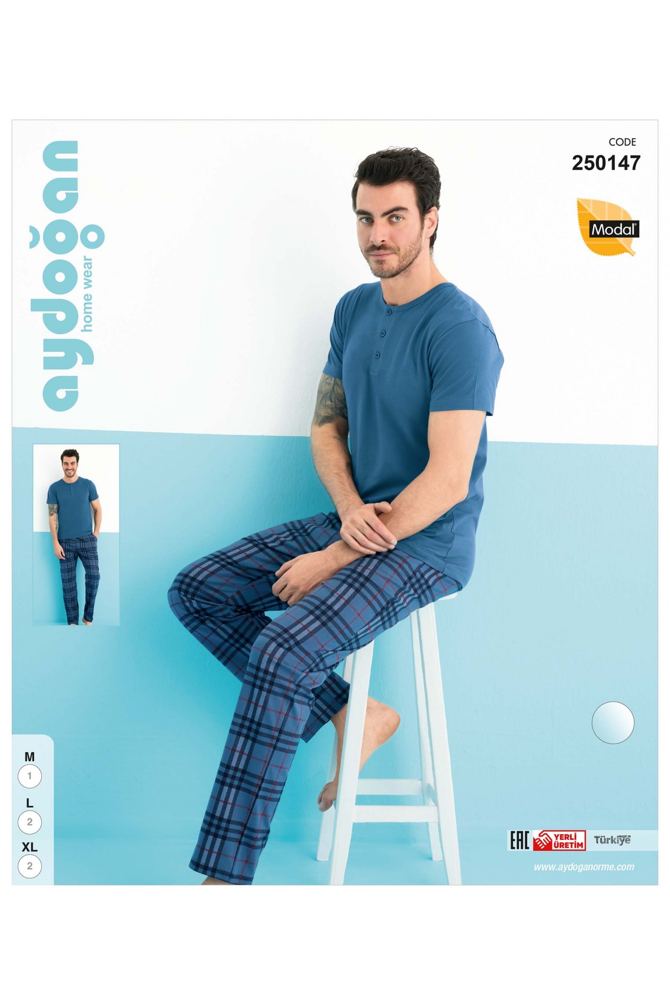 Aydoğan 250147 Erkek Modal Patlı Kısa Kollu Pijama Takımı