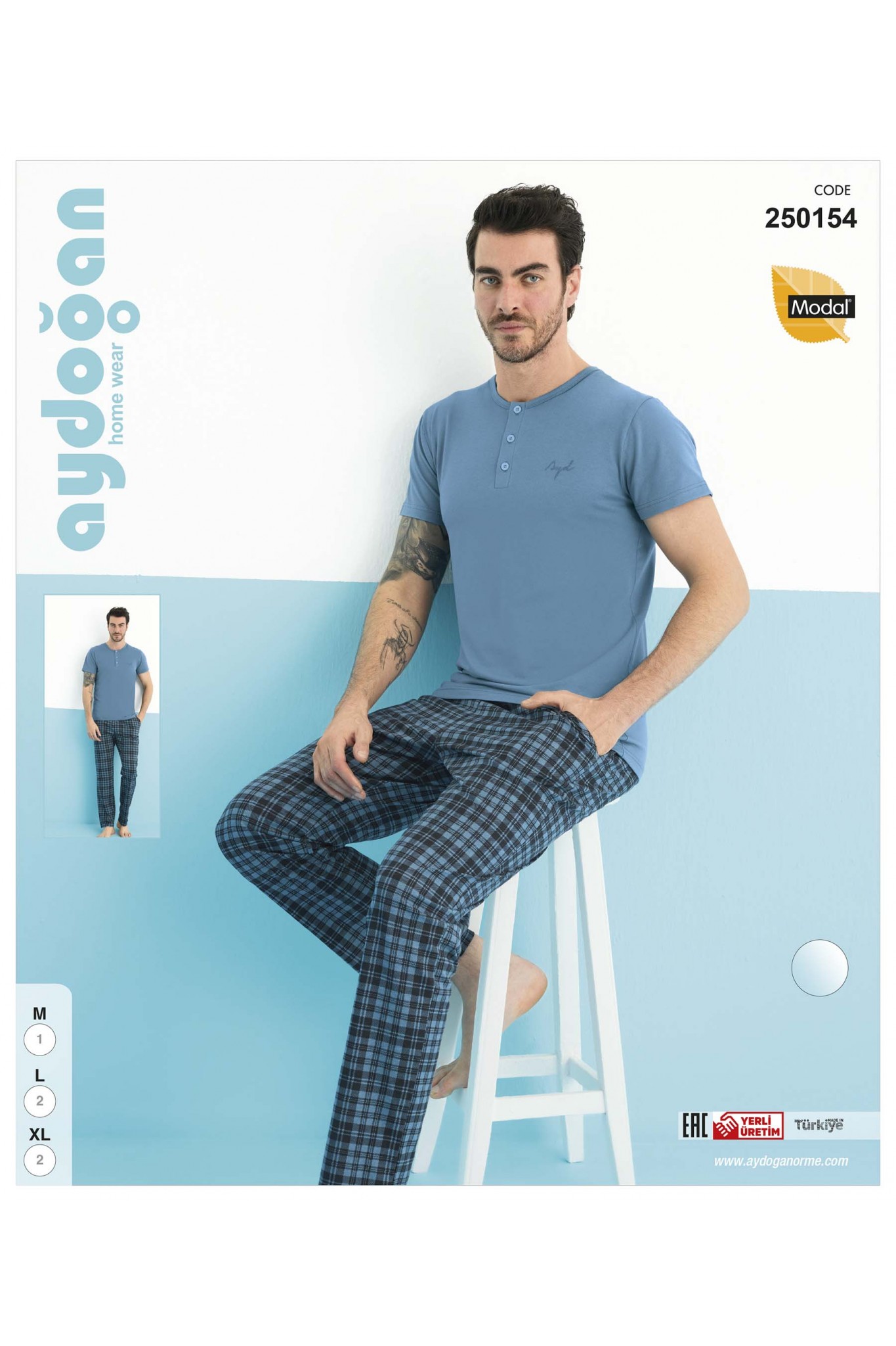 Aydoğan 250154 Erkek Modal Patlı Kısa Kollu Pijama Takımı