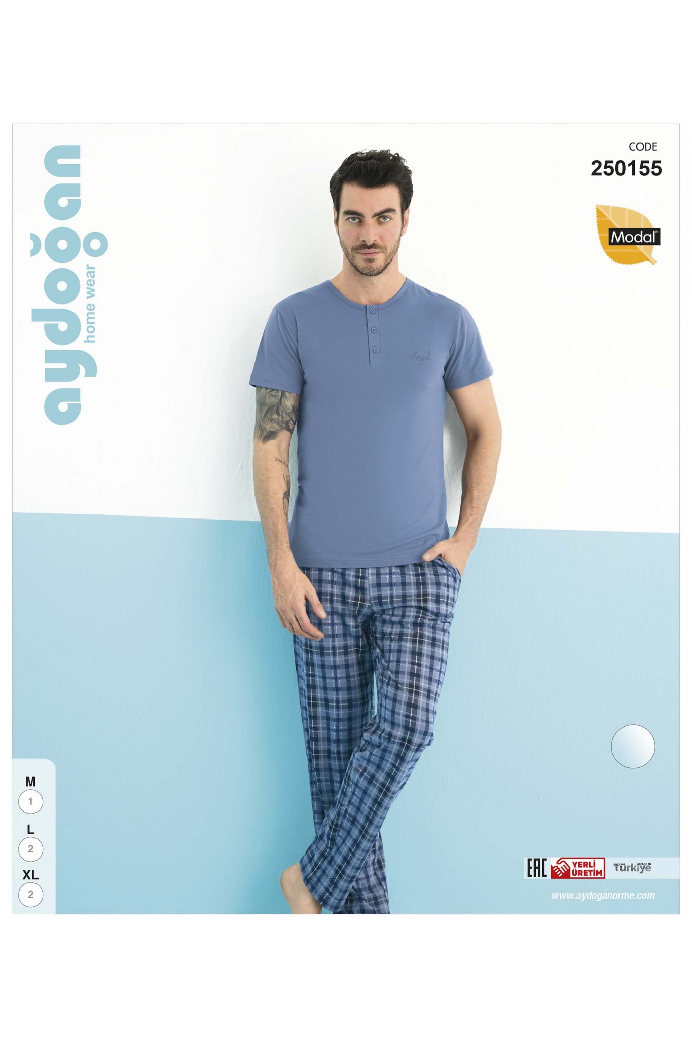Aydoğan 250155 Erkek Modal Patlı Kısa Kollu Pijama Takımı