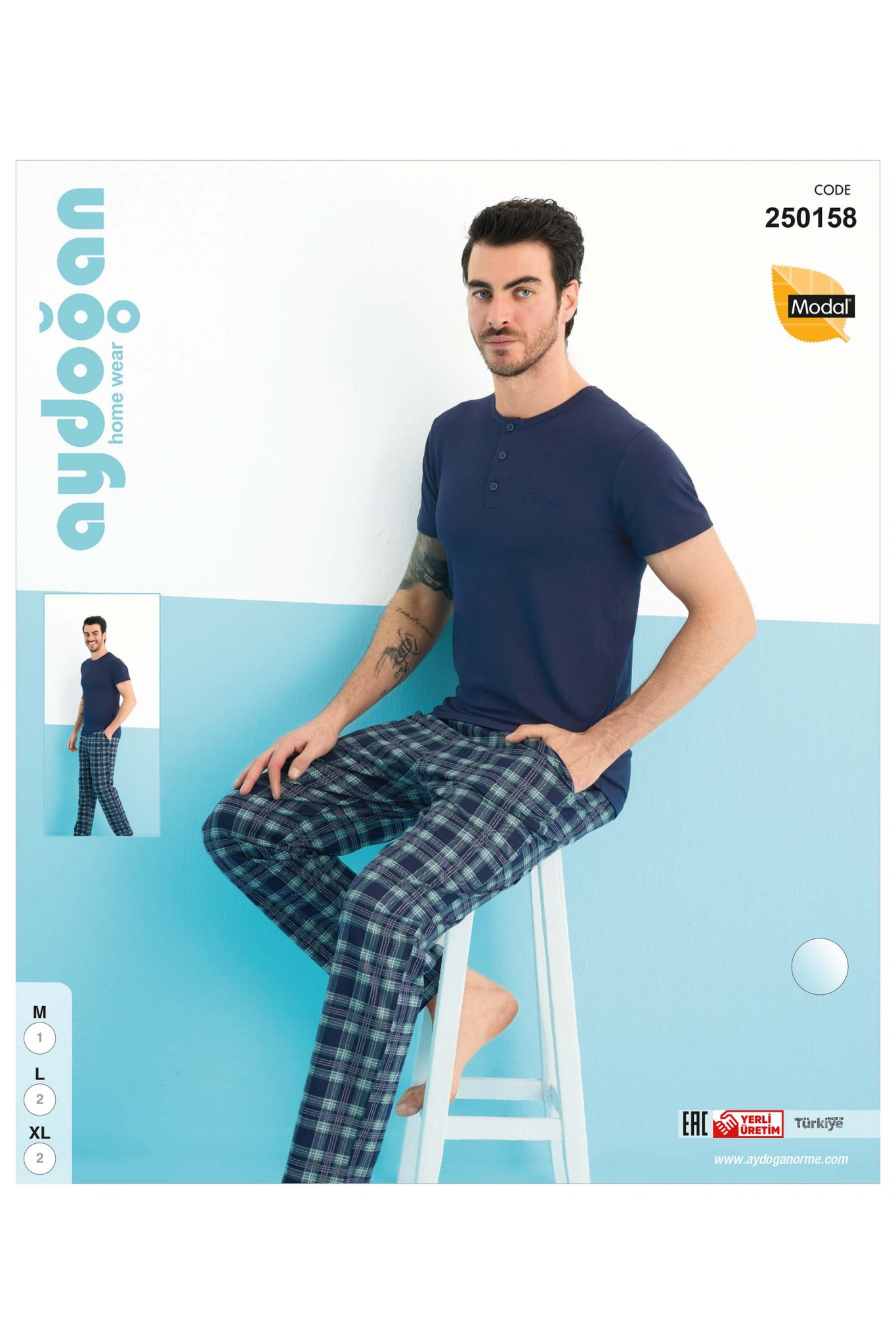 Aydoğan 250158 Erkek Modal Patlı Kısa Kollu Pijama Takımı