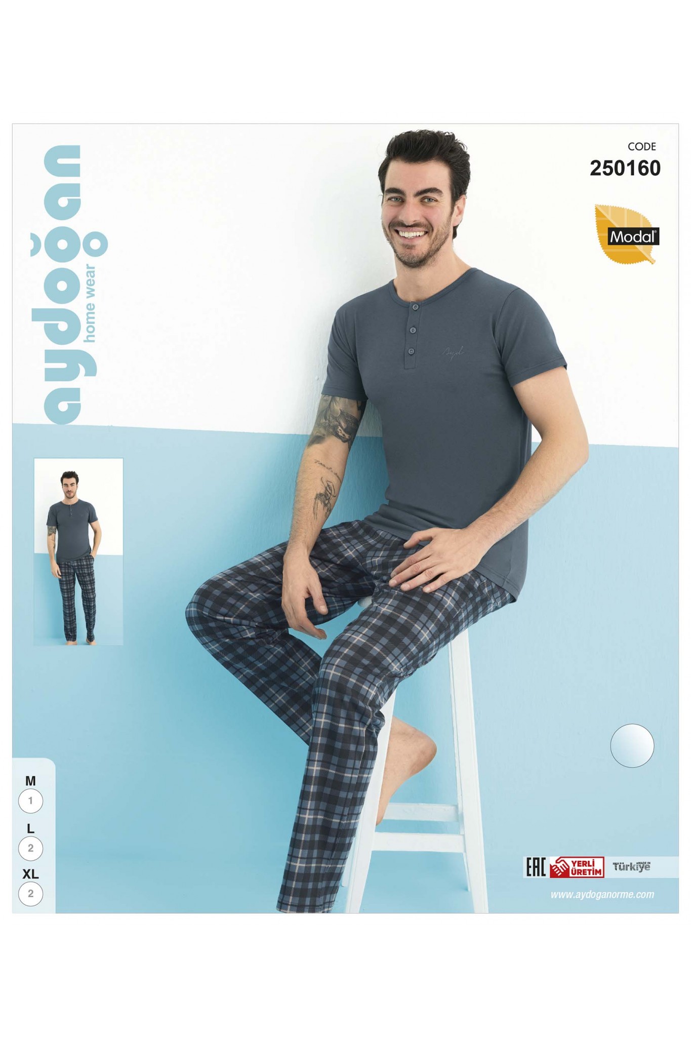 Aydoğan 250160 Erkek Modal Patlı Kısa Kollu Pijama Takımı