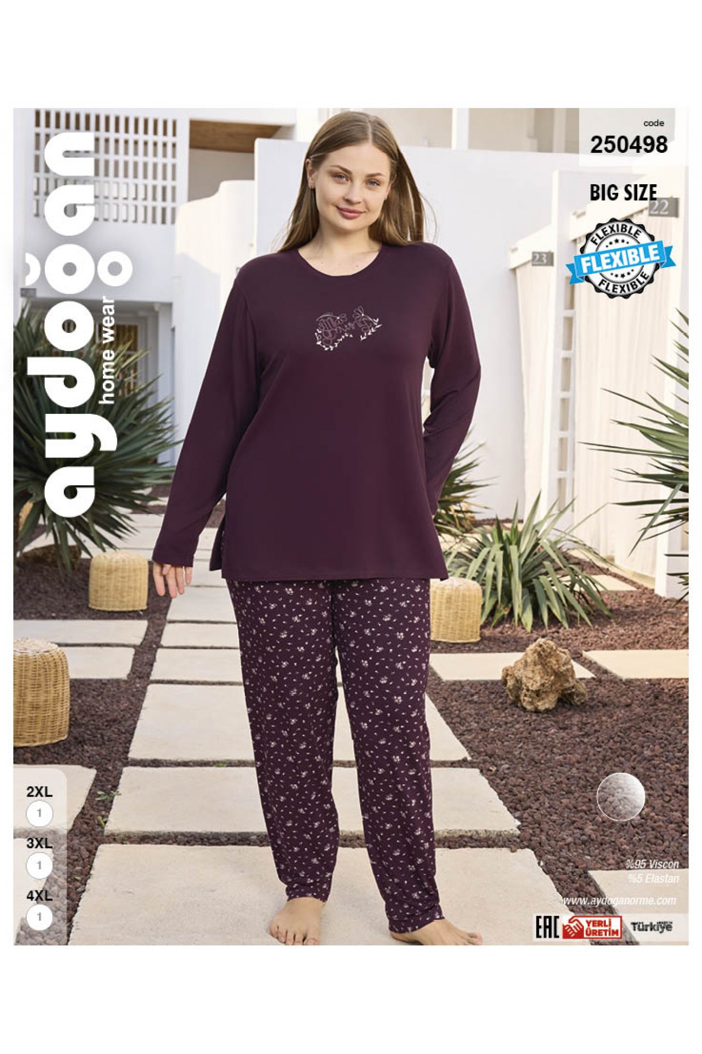 Aydoğan 250498 Kadın Battal Viskon Bisiklet Yaka Uzun Kollu Pijama Takım