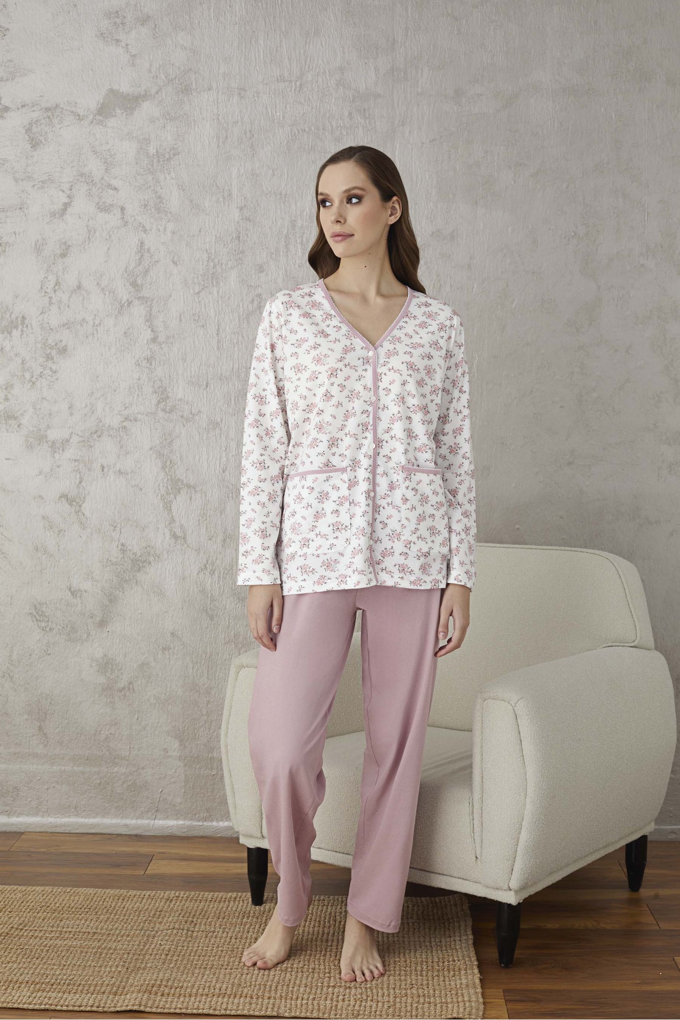 Aydoğan 4029 Emp.Byn Boy.Düğmeli.Pijama Takım