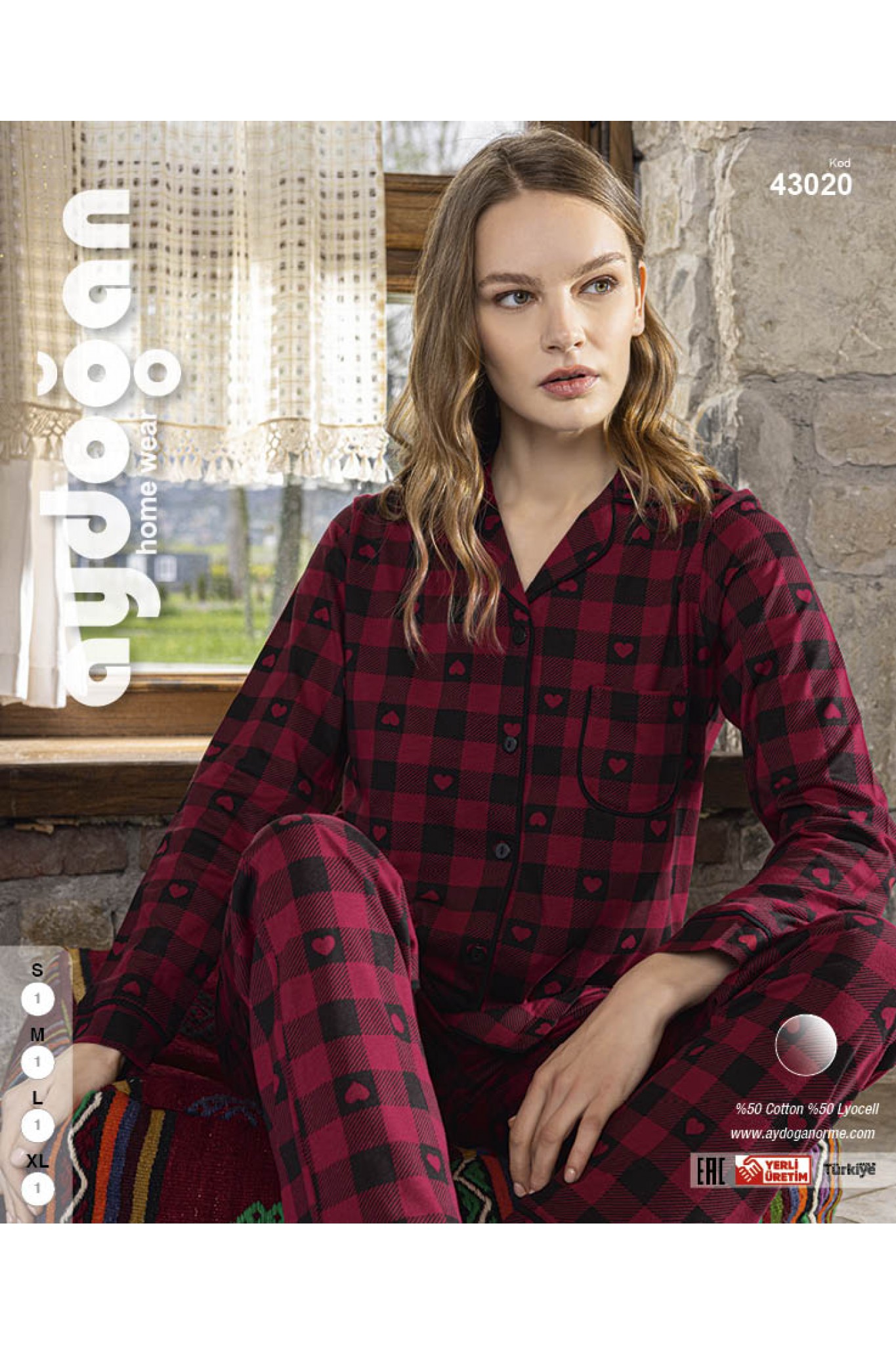 Aydoğan 43020 Kadın Atlas O.Düğmeli Uzun Kollu Pijama Takım