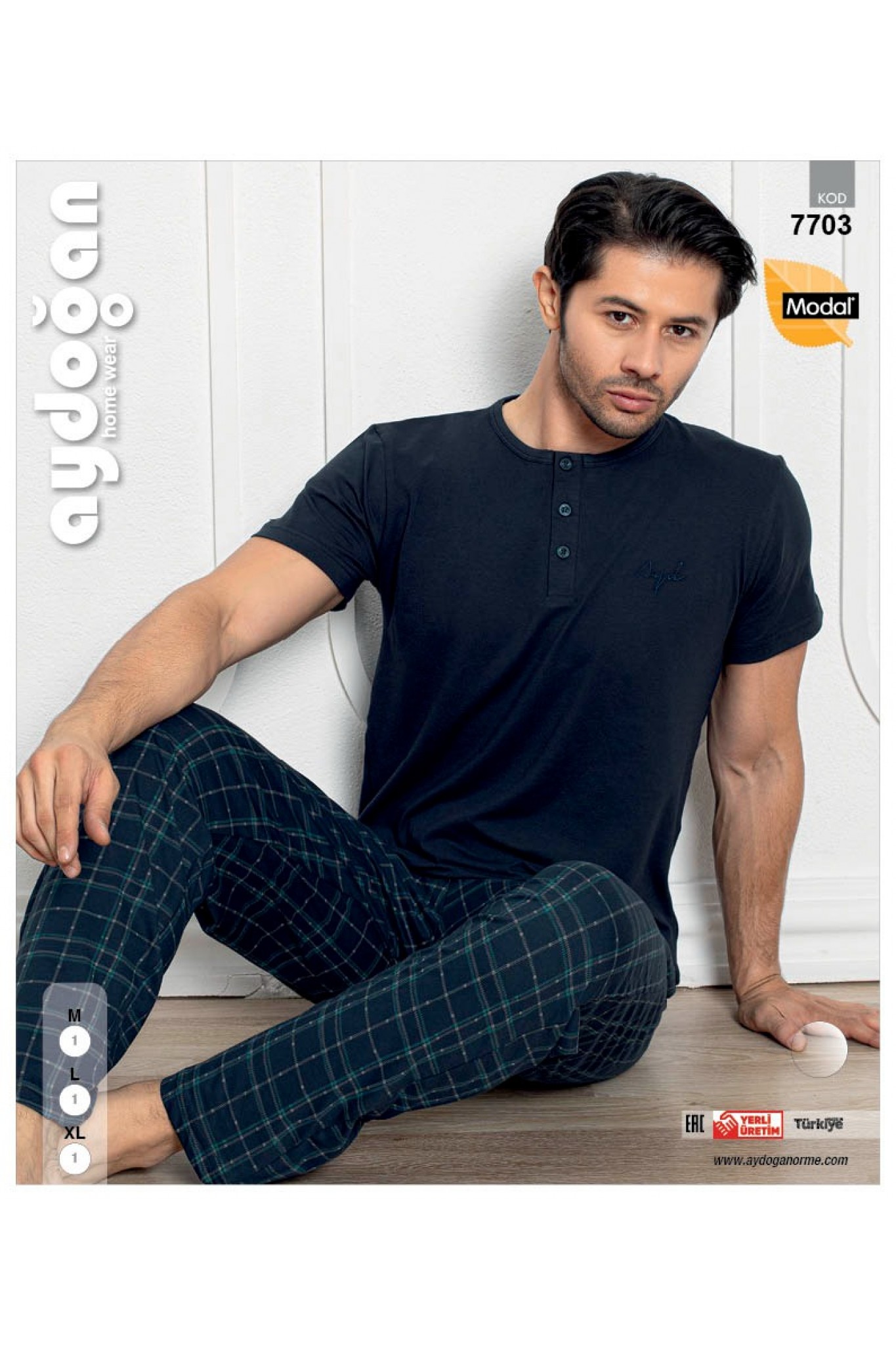 Aydoğan 7703 Erkek Modal Patlı Kısa Kollu Pijama Takım