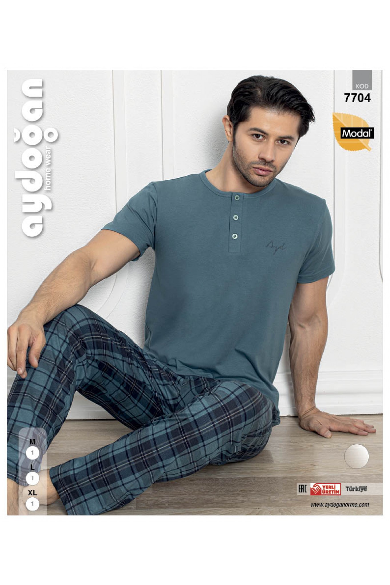 Aydoğan 7704 Erkek Modal Patlı Kısa Kollu Pijama Takım