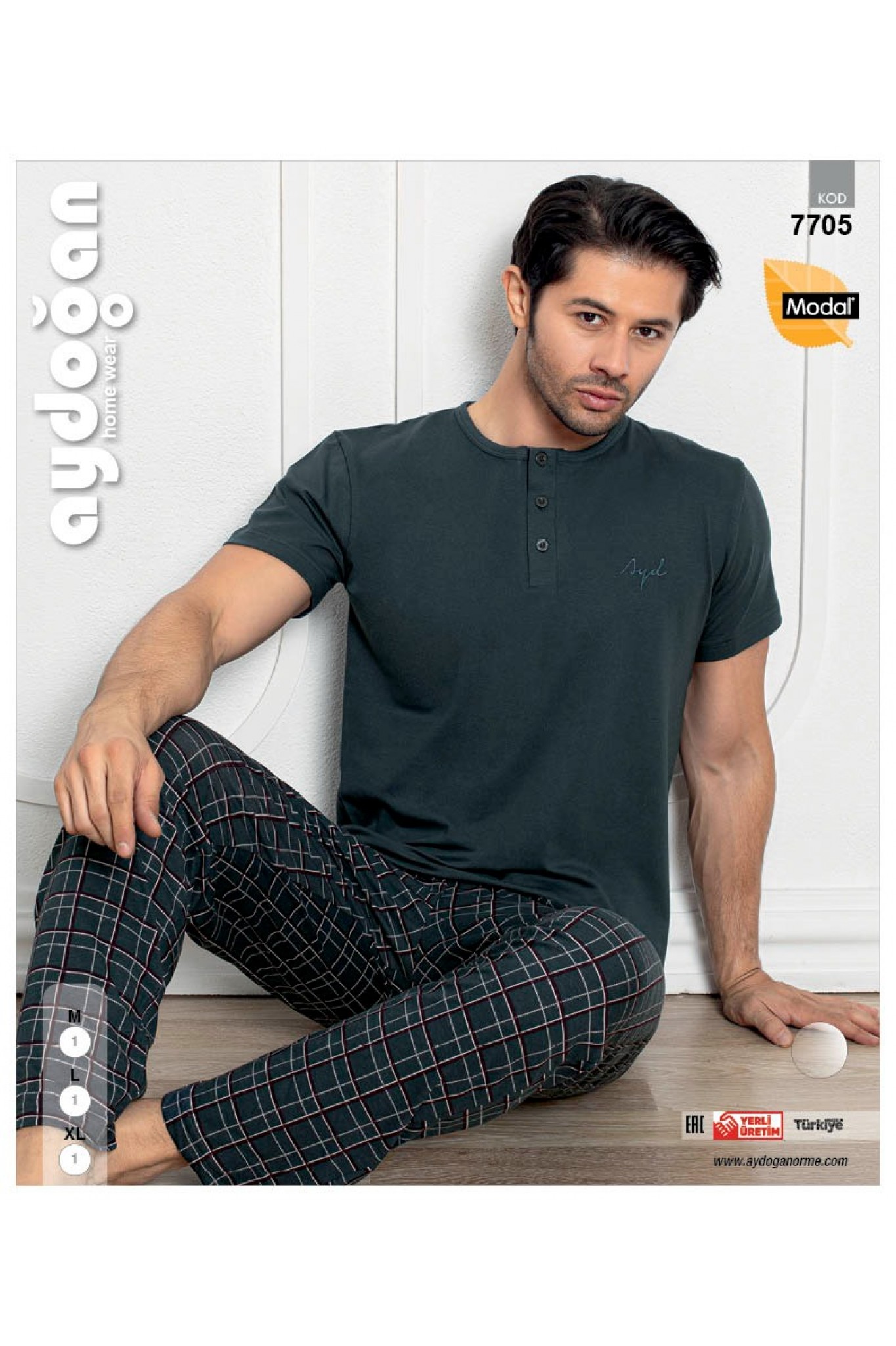 Aydoğan 7705 Erkek Modal Patlı Kısa Kollu Pijama Takım