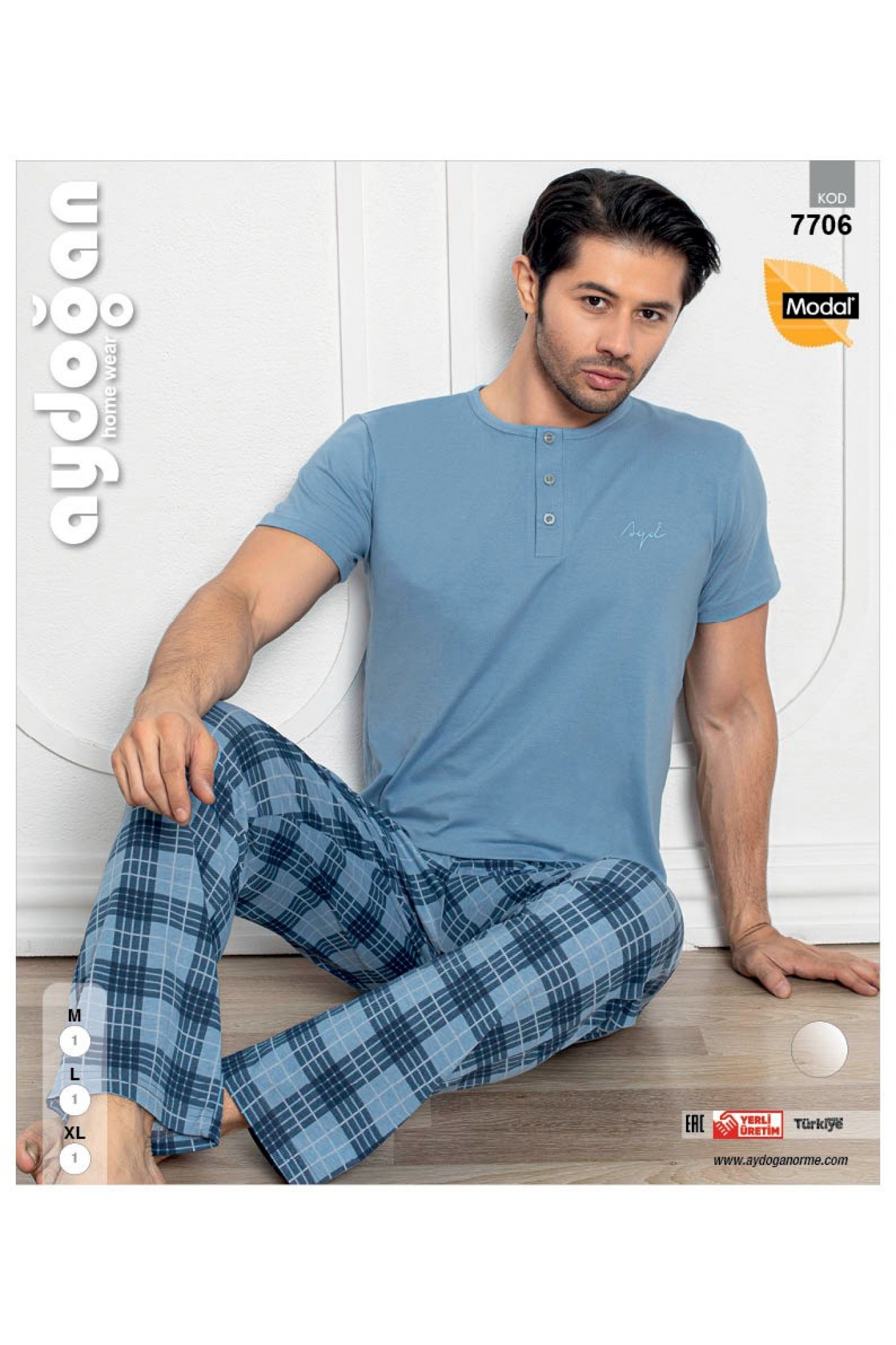 Aydoğan 7706 Erkek Modal Patlı Kısa Kollu Pijama Takım