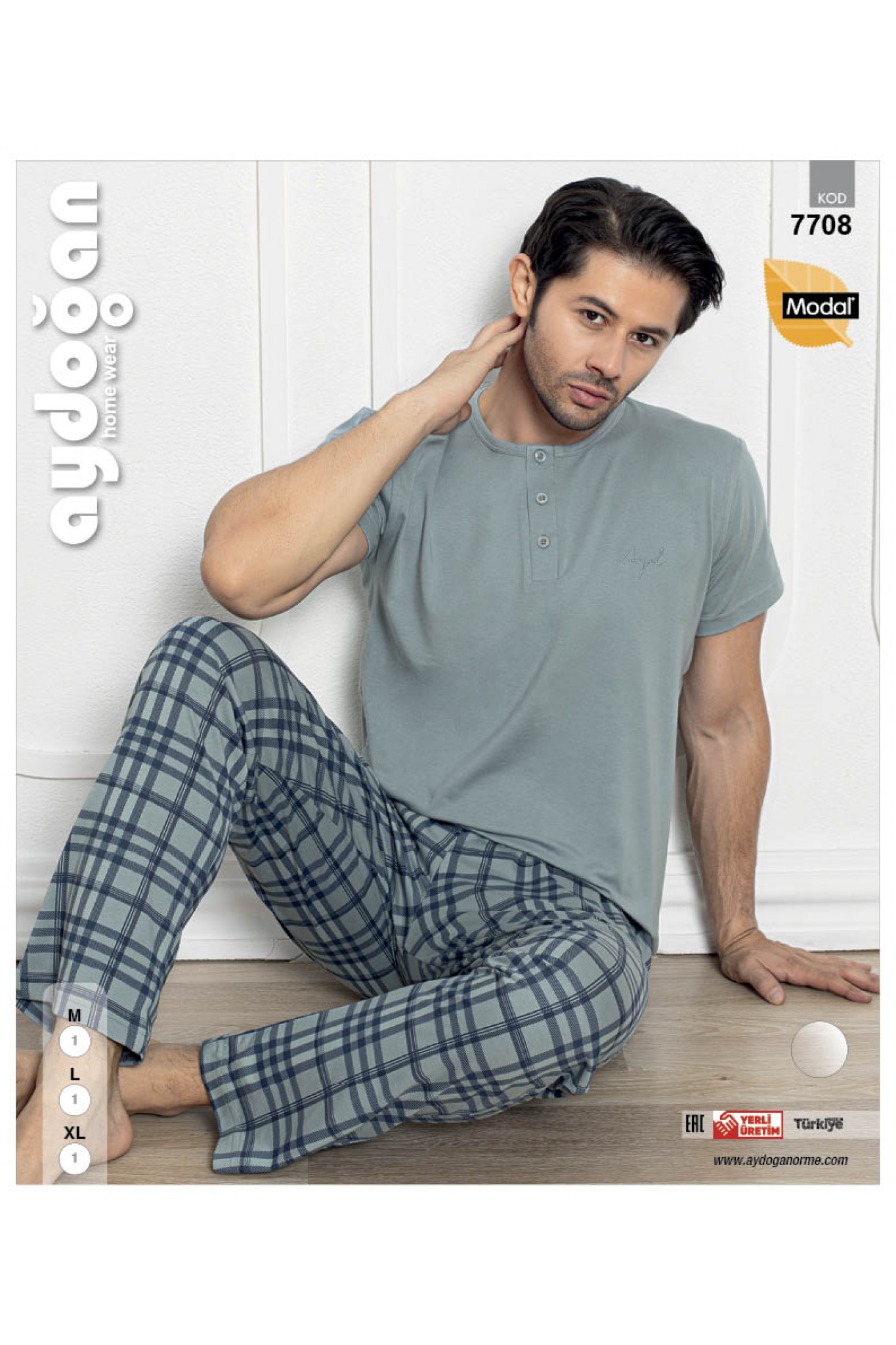 Aydoğan 7708 Erkek Modal Patlı Kısa Kollu Pijama Takım