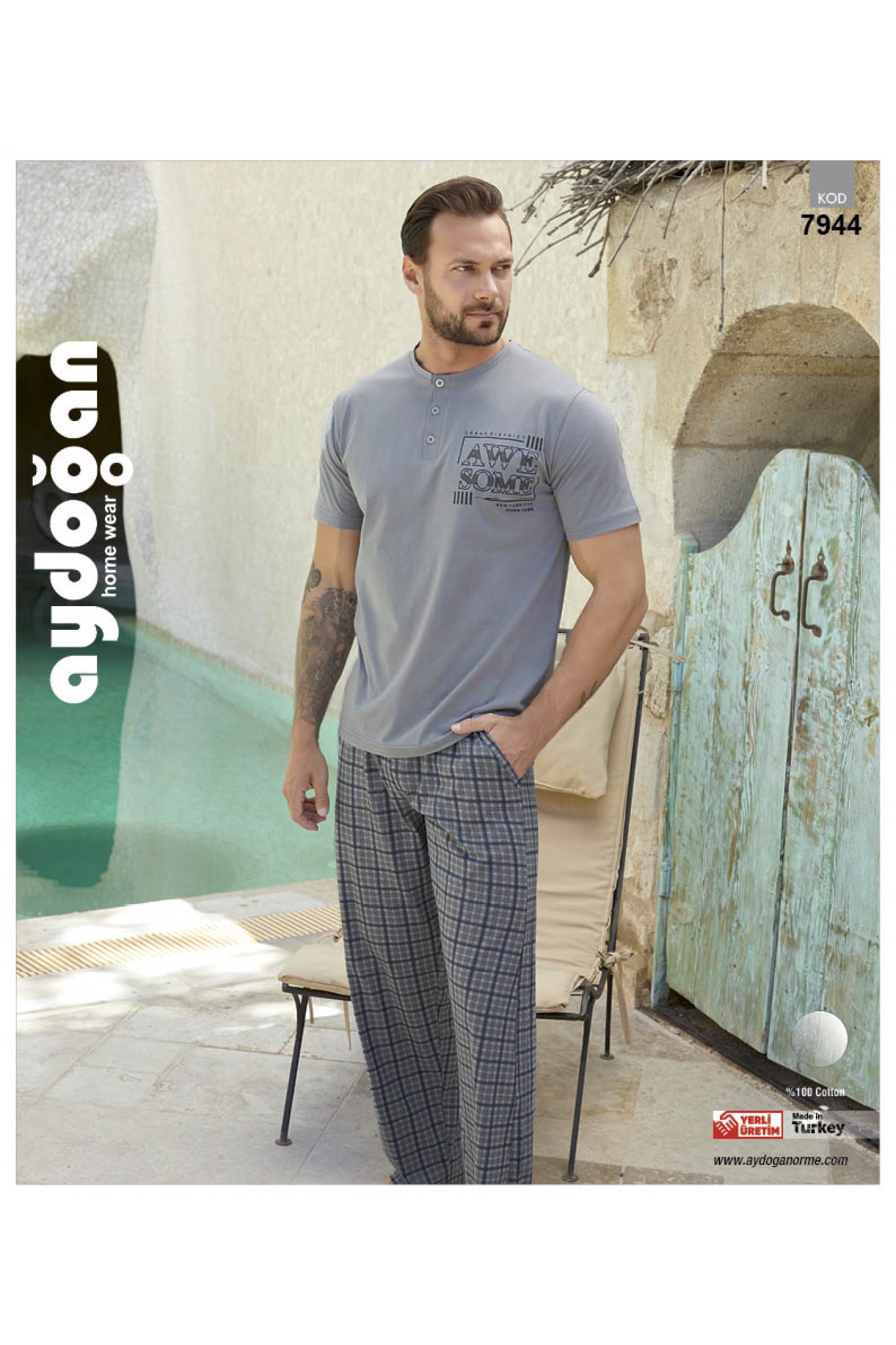 Aydoğan 7944 Erkek Penye Kısa Kol Pijama Takım