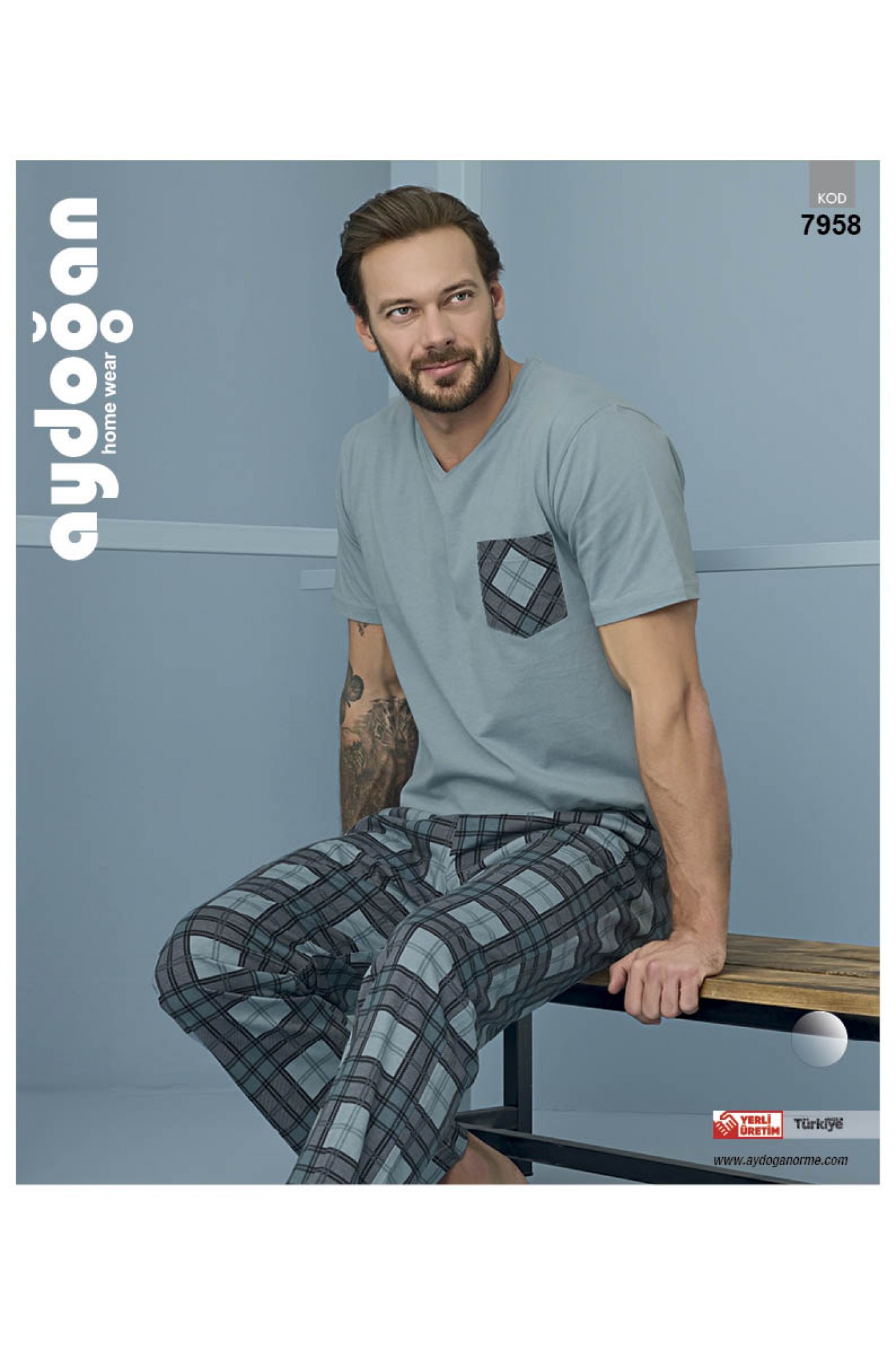 Aydoğan 7958 Erkek V Yaka Kısa Kollu Pijama Takım