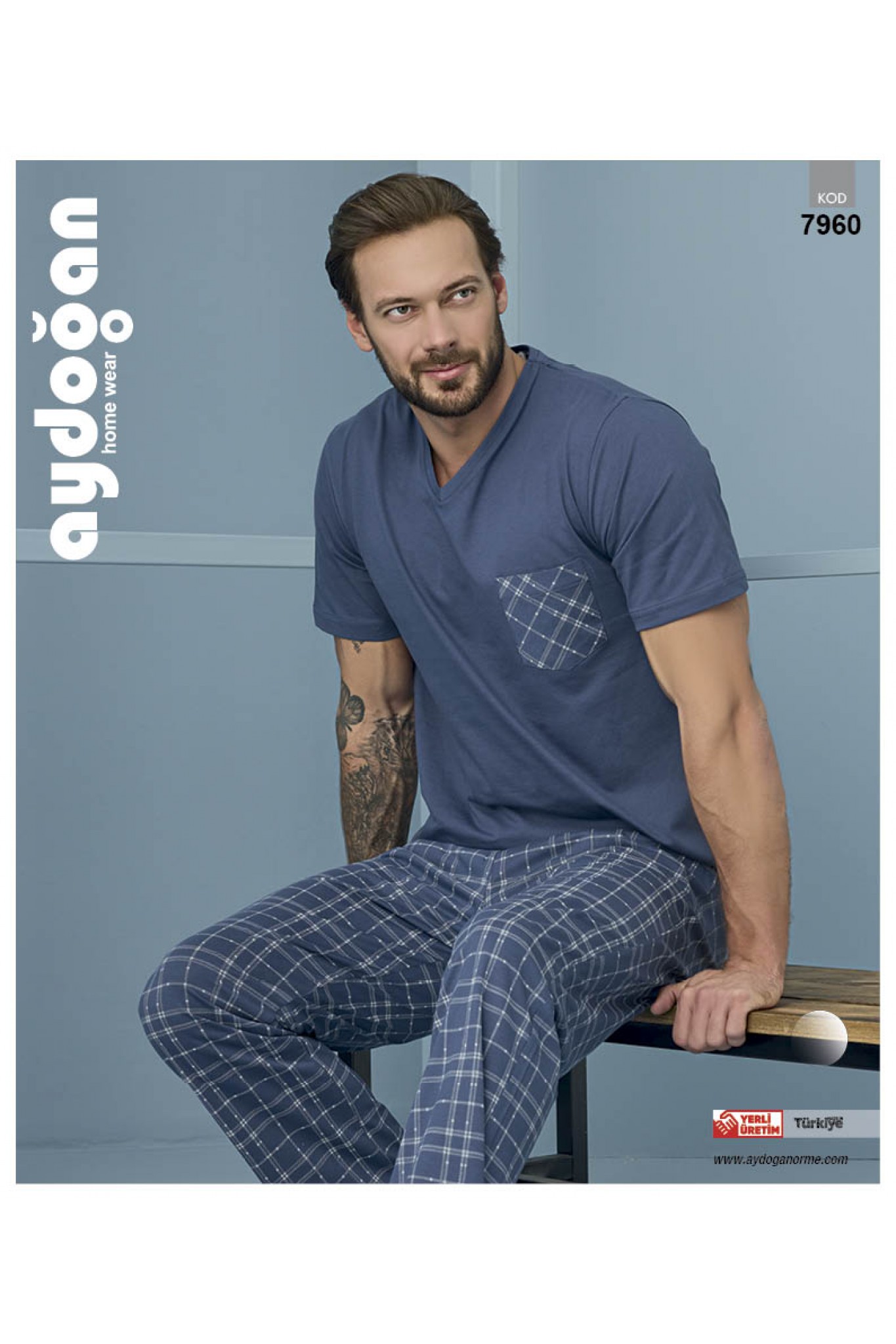 Aydoğan 7960 Erkek V Yaka Kısa Kollu Pijama Takım