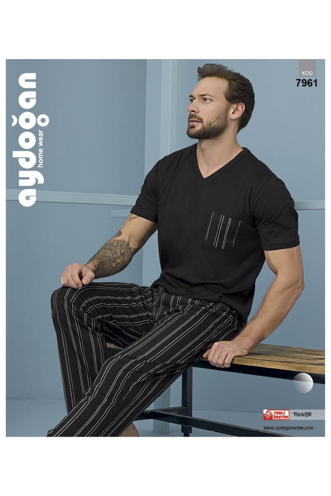 Aydoğan 7961 Erkek V Yaka Kısa Kollu Pijama Takım