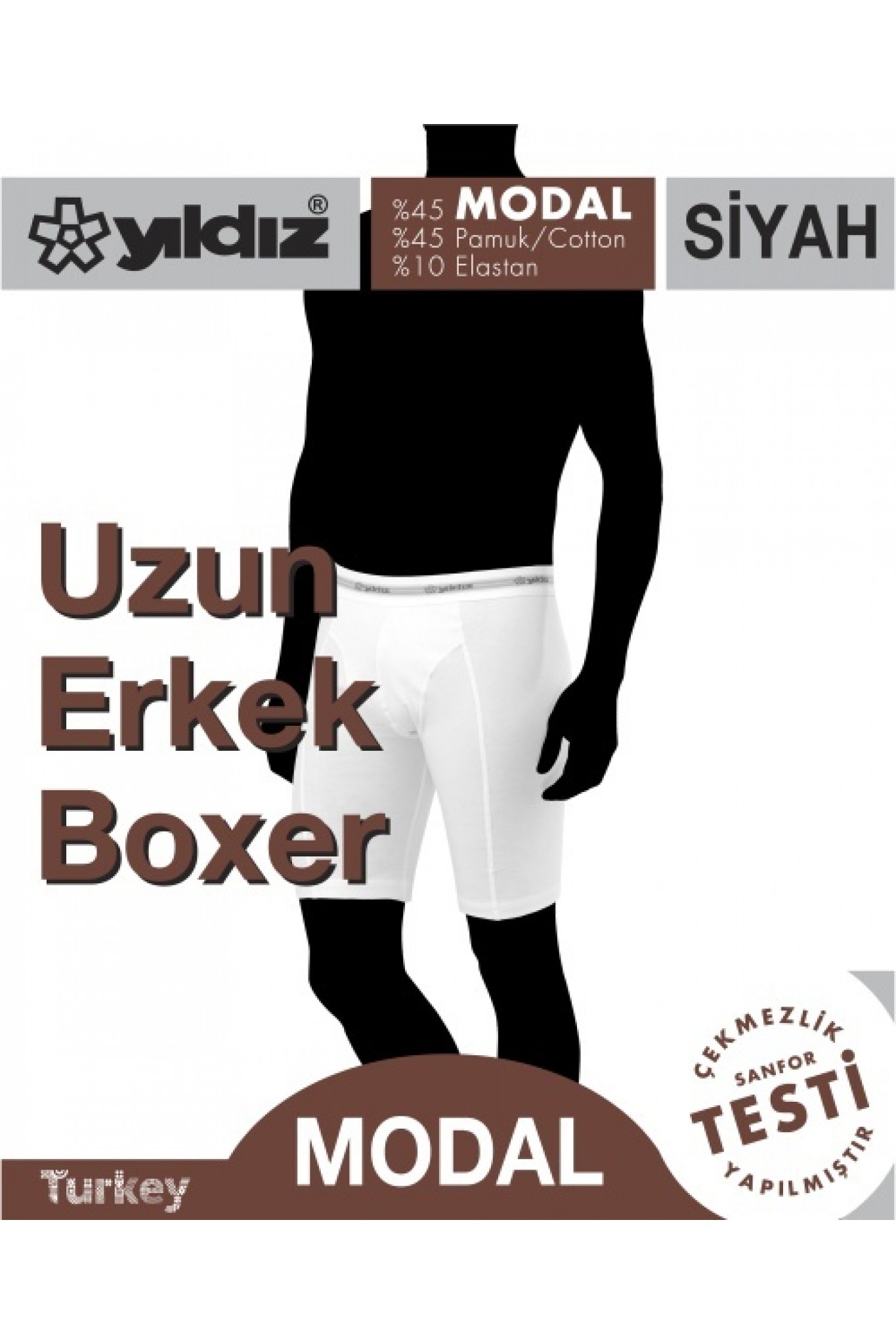 Yıldız 161 Siyah Uzun Erkek Boxer