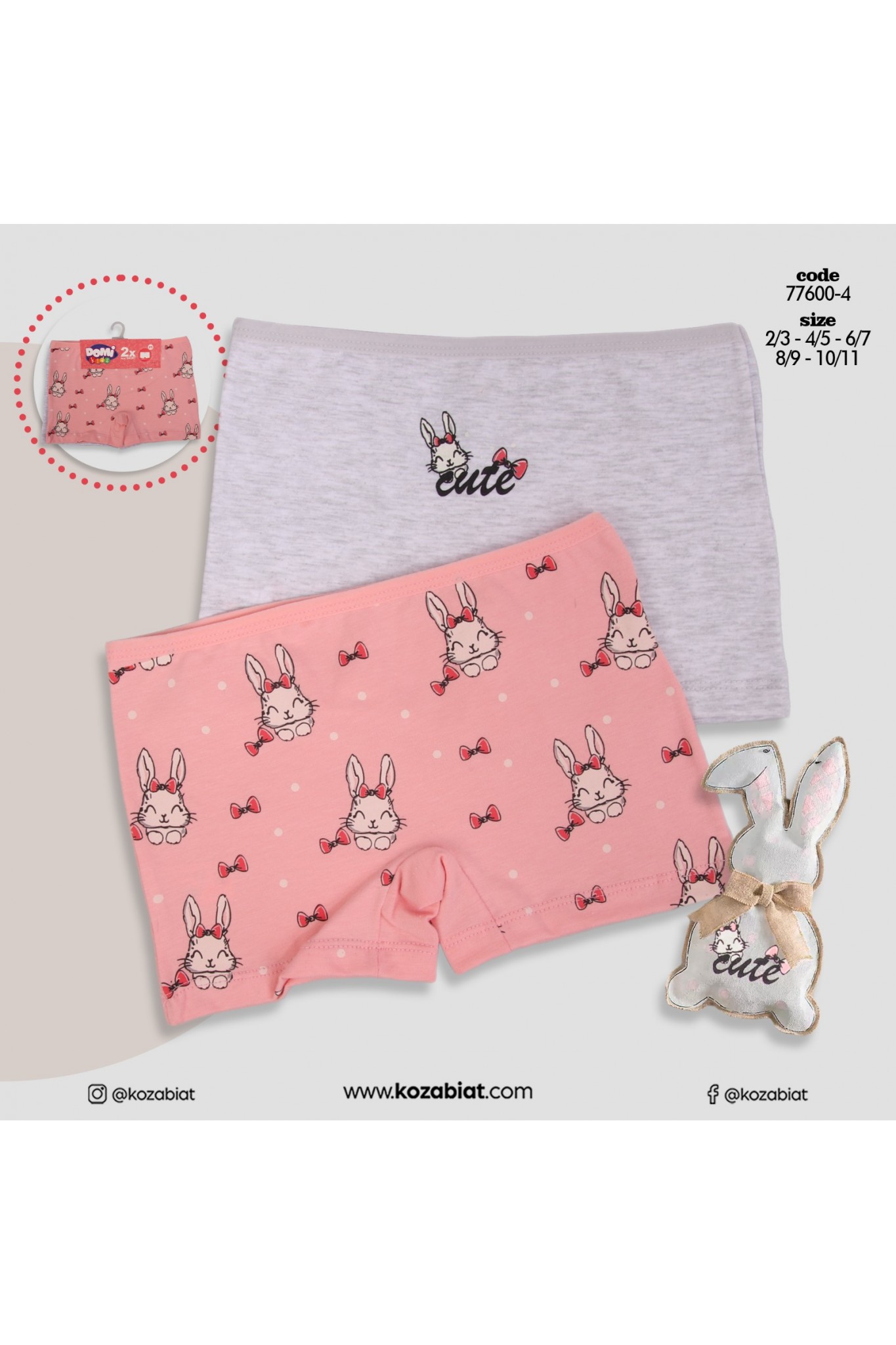 Kozabiat Domi Kıds Kız 2'li Çocuk Boxer 5'li