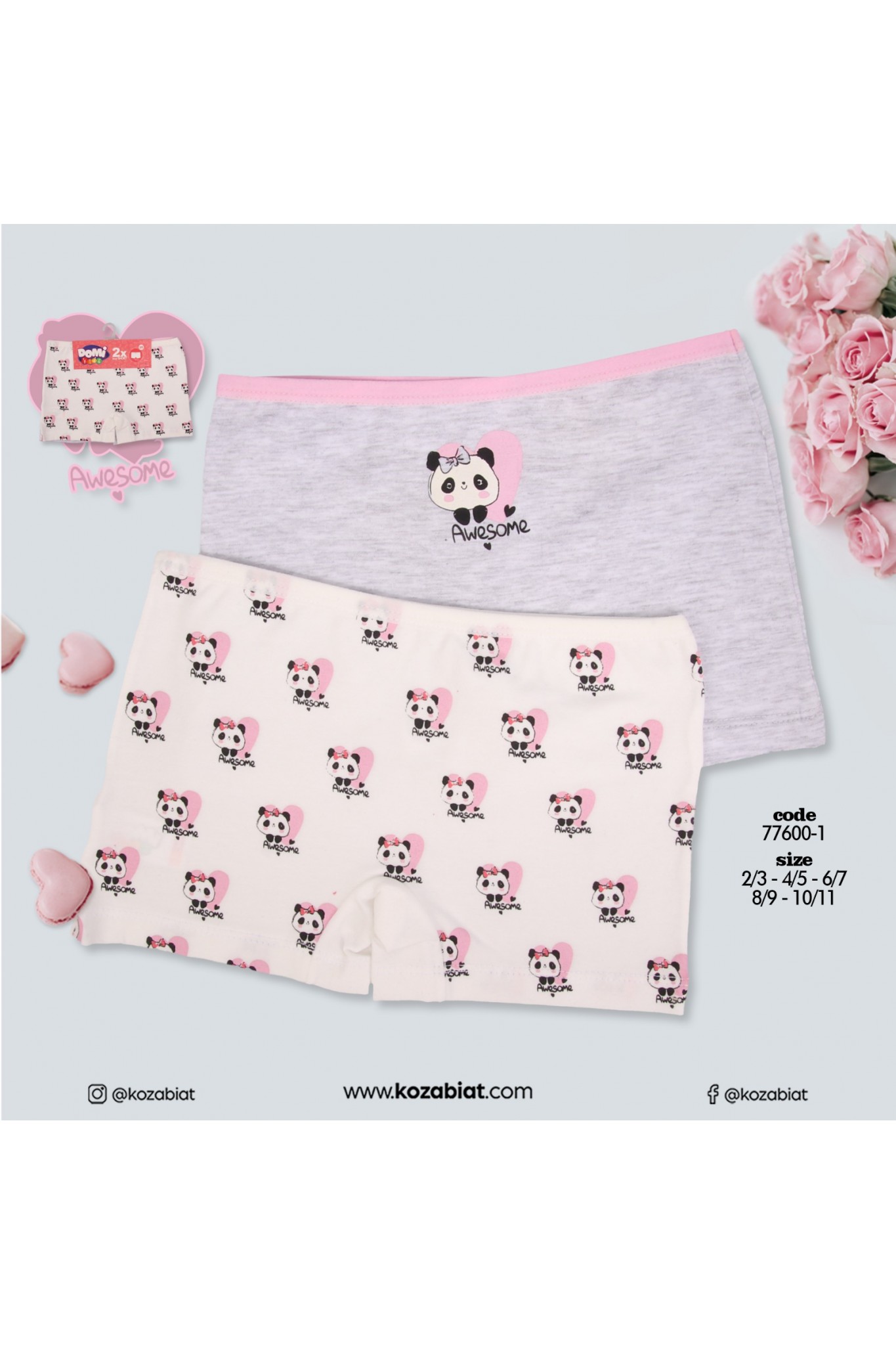 Kozabiat Domi Kıds Kız 2'li Çocuk Boxer 5'li